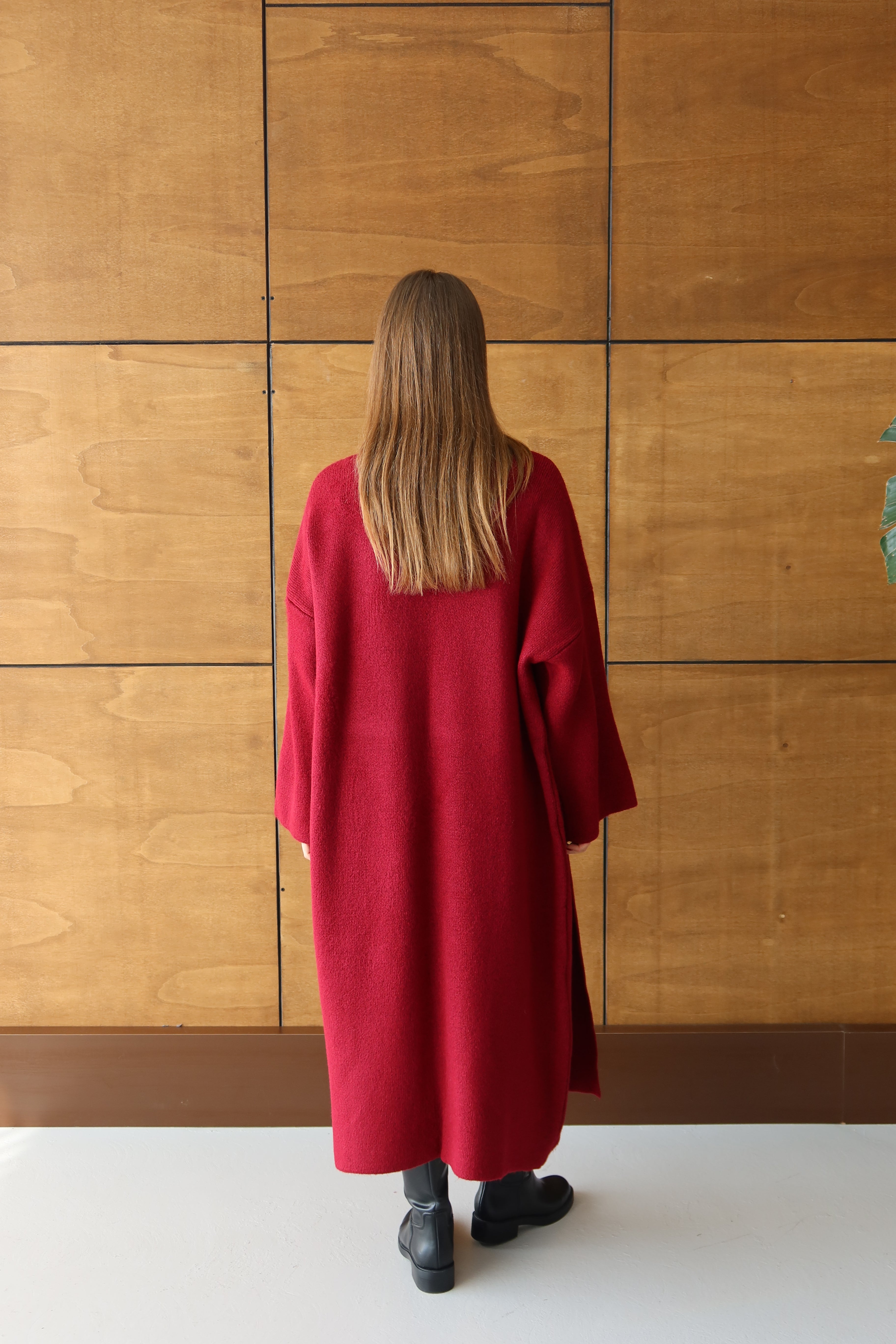 Kırmızı Salaş Triko Uzun Hırka