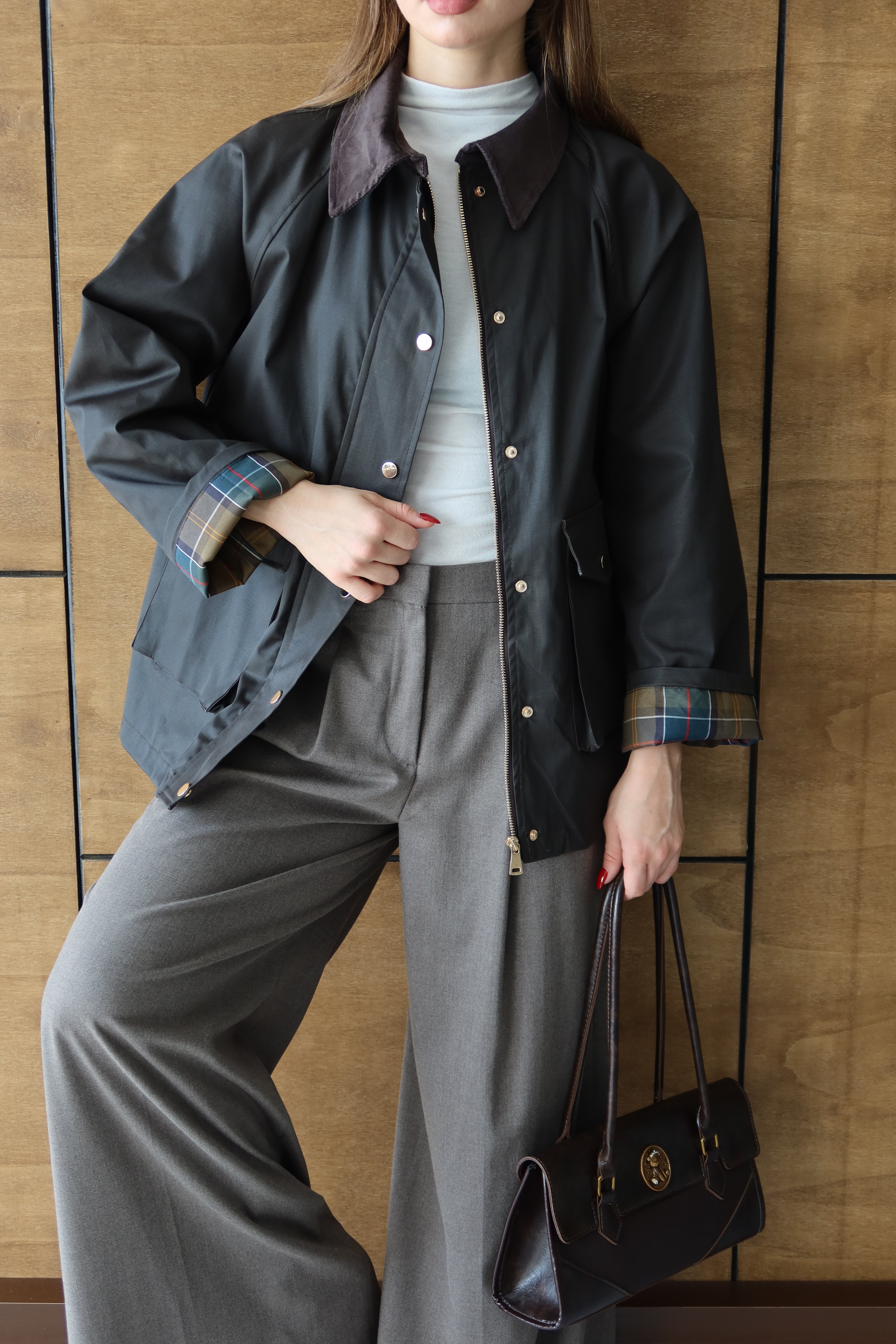 Süet Yaka Çıtçıtlı Mumlu Ceket