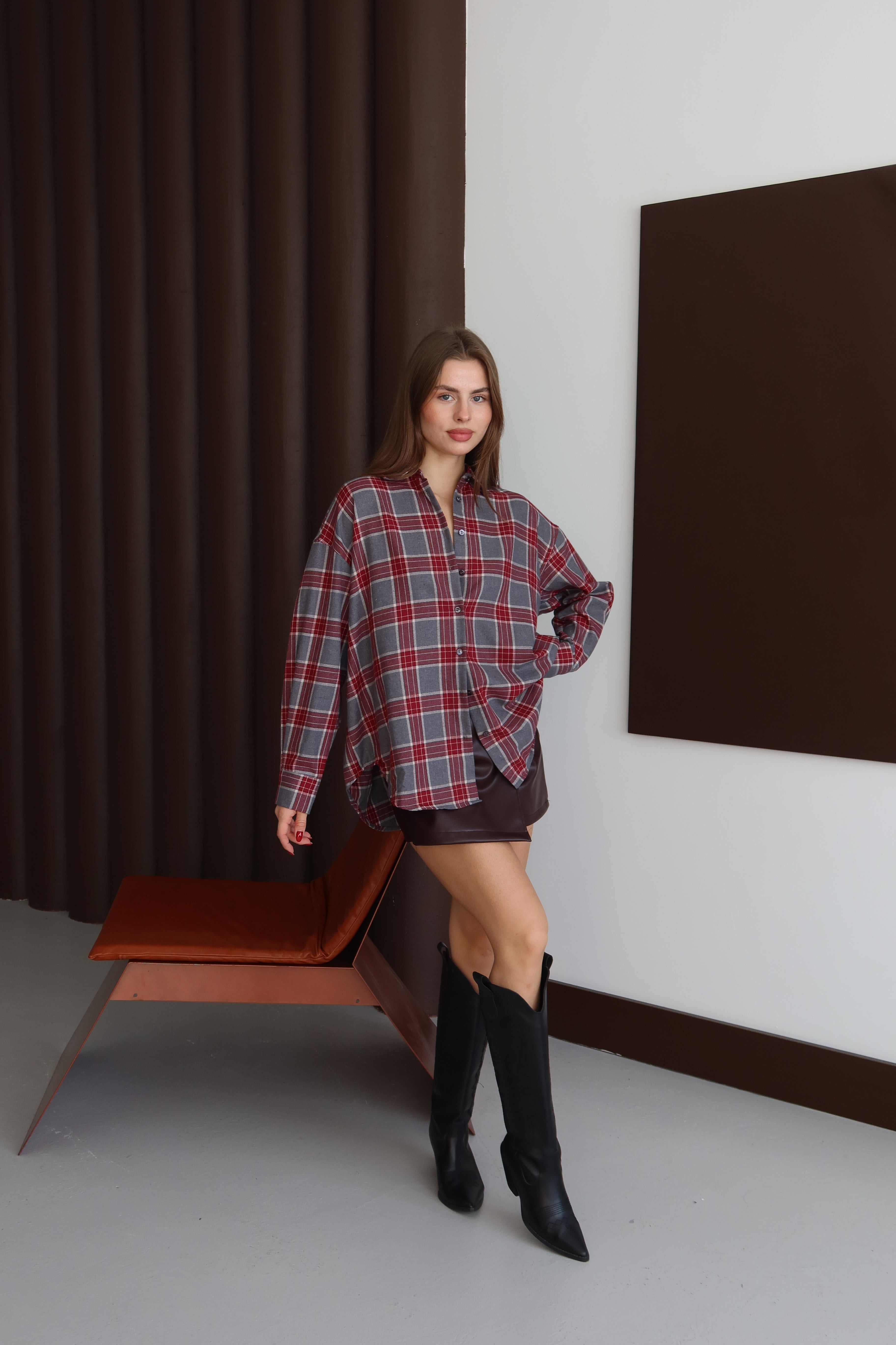 Bordo Ekoseli Oduncu Gömlek