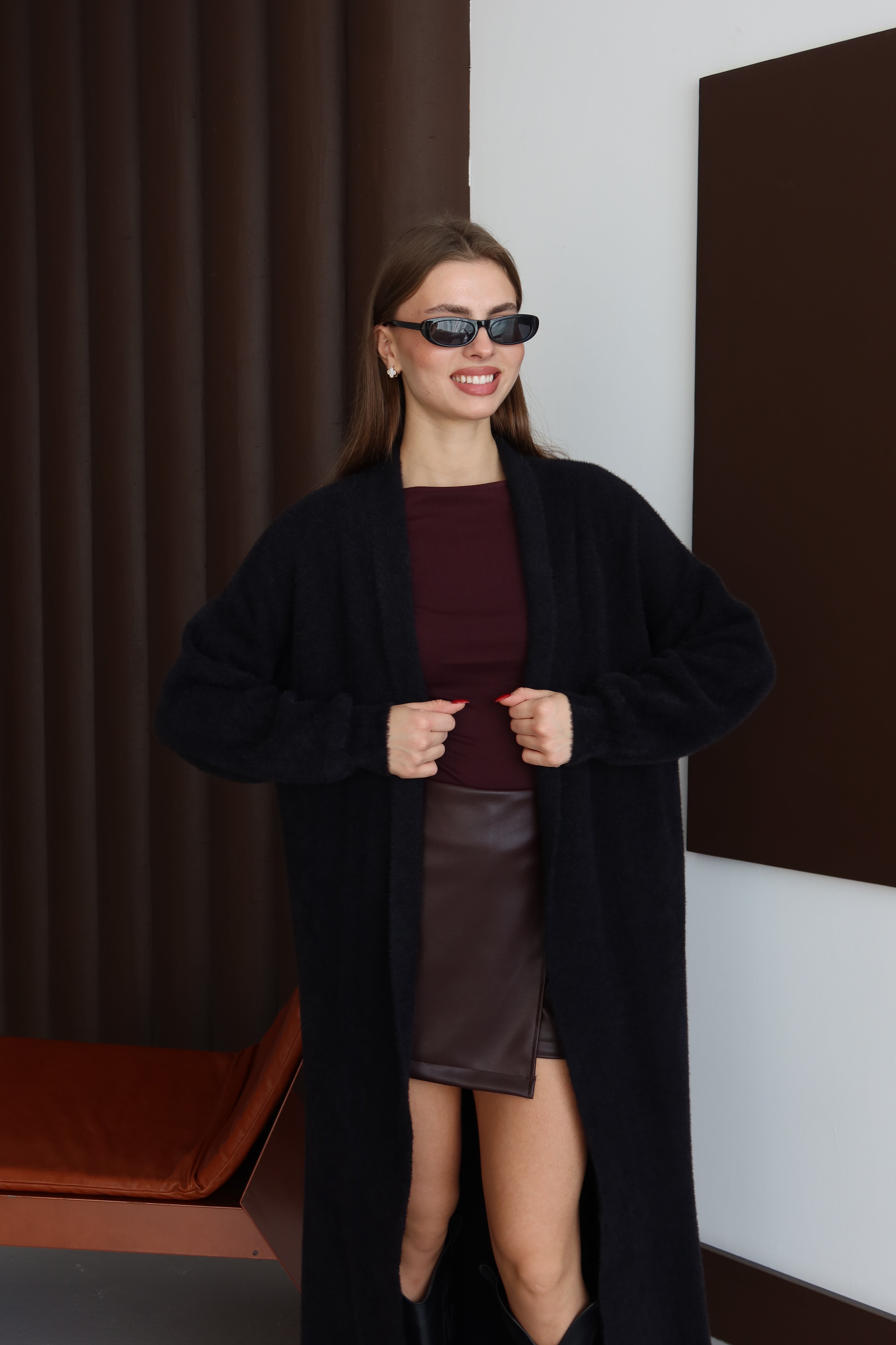 Siyah Sakallı Şal Yaka Uzun Hırka