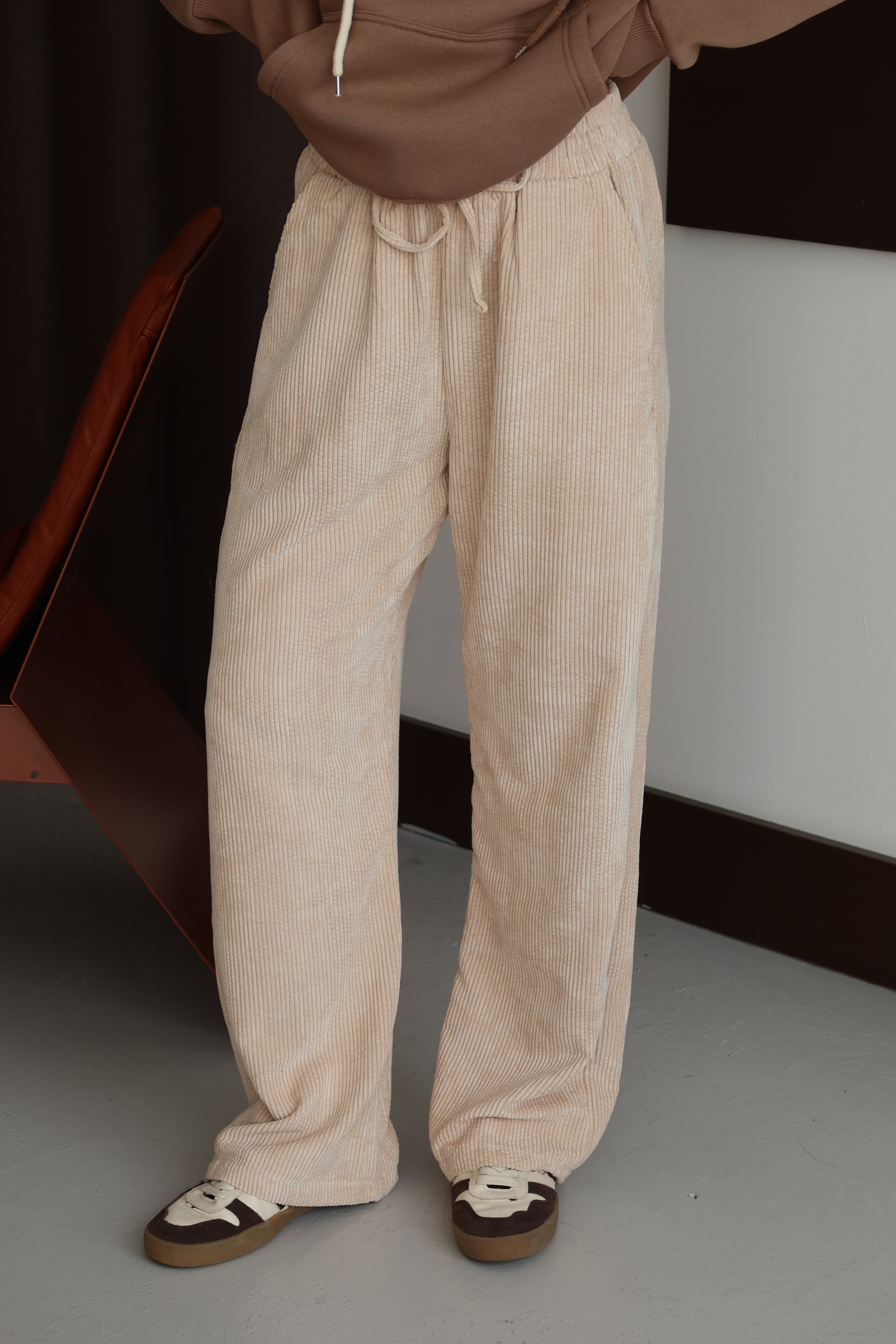 Ekru Kadife Fitilli Pantolon