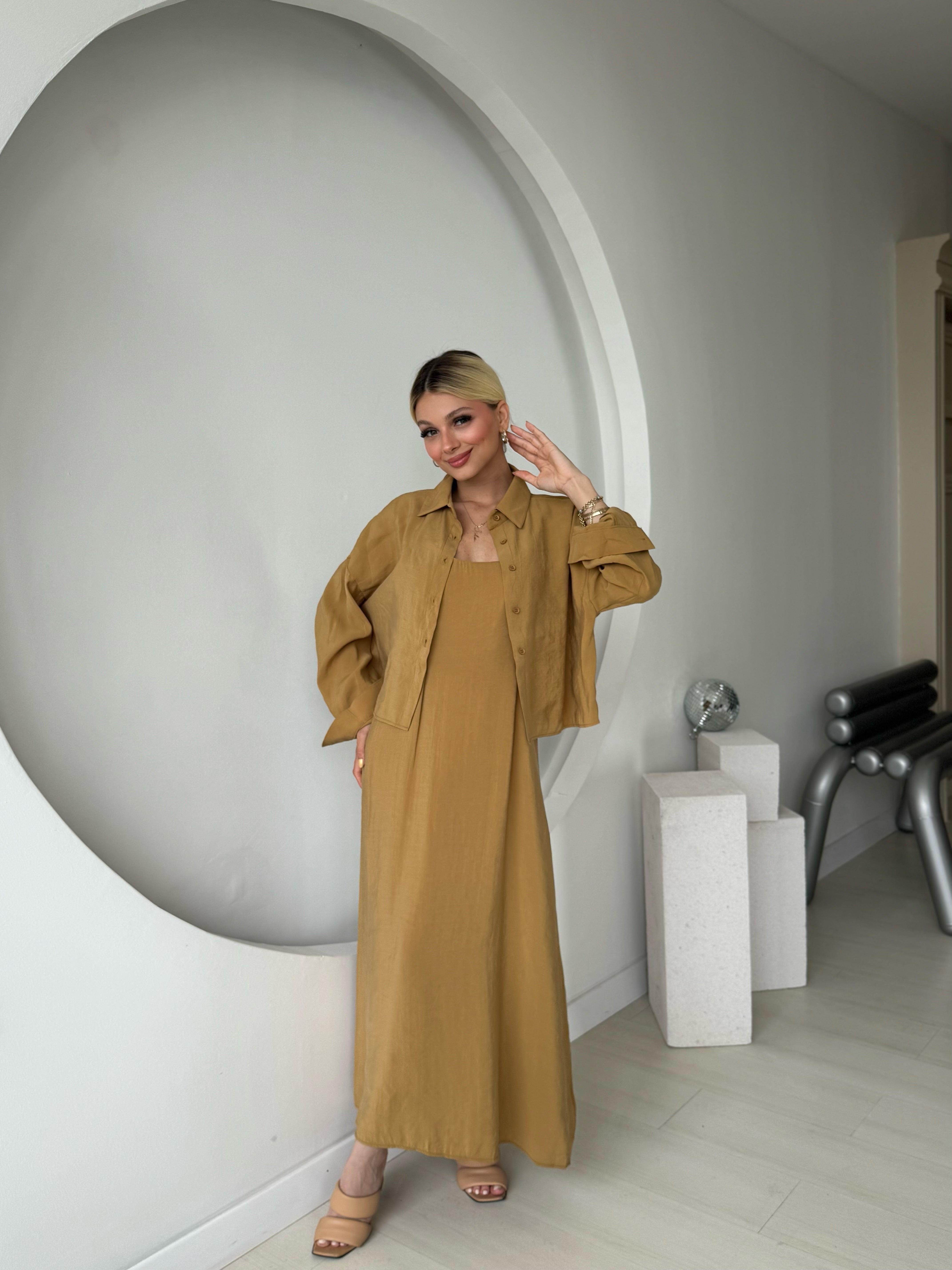 Hardal Gömlek Elbise İkili Takım