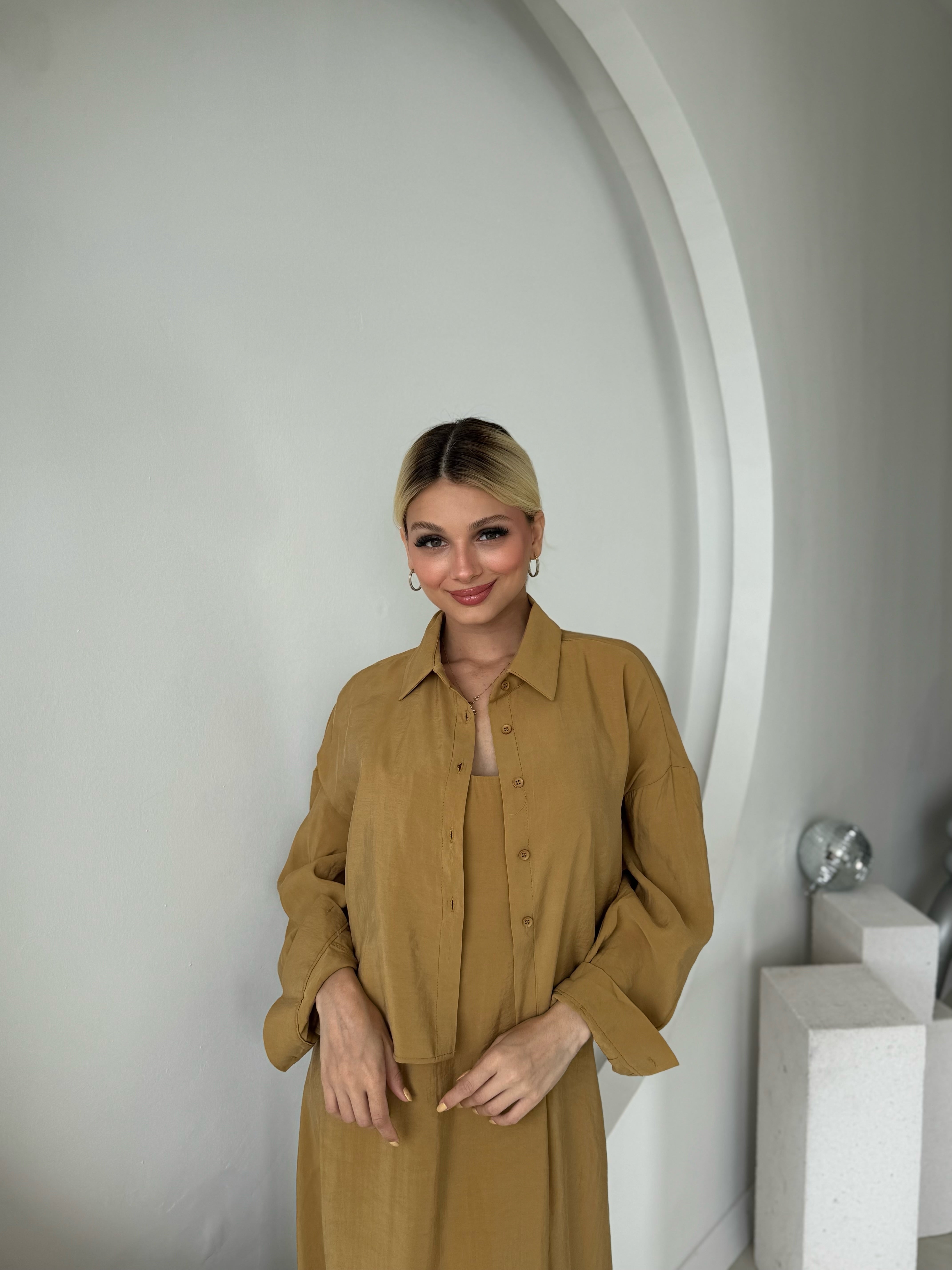 Hardal Gömlek Elbise İkili Takım