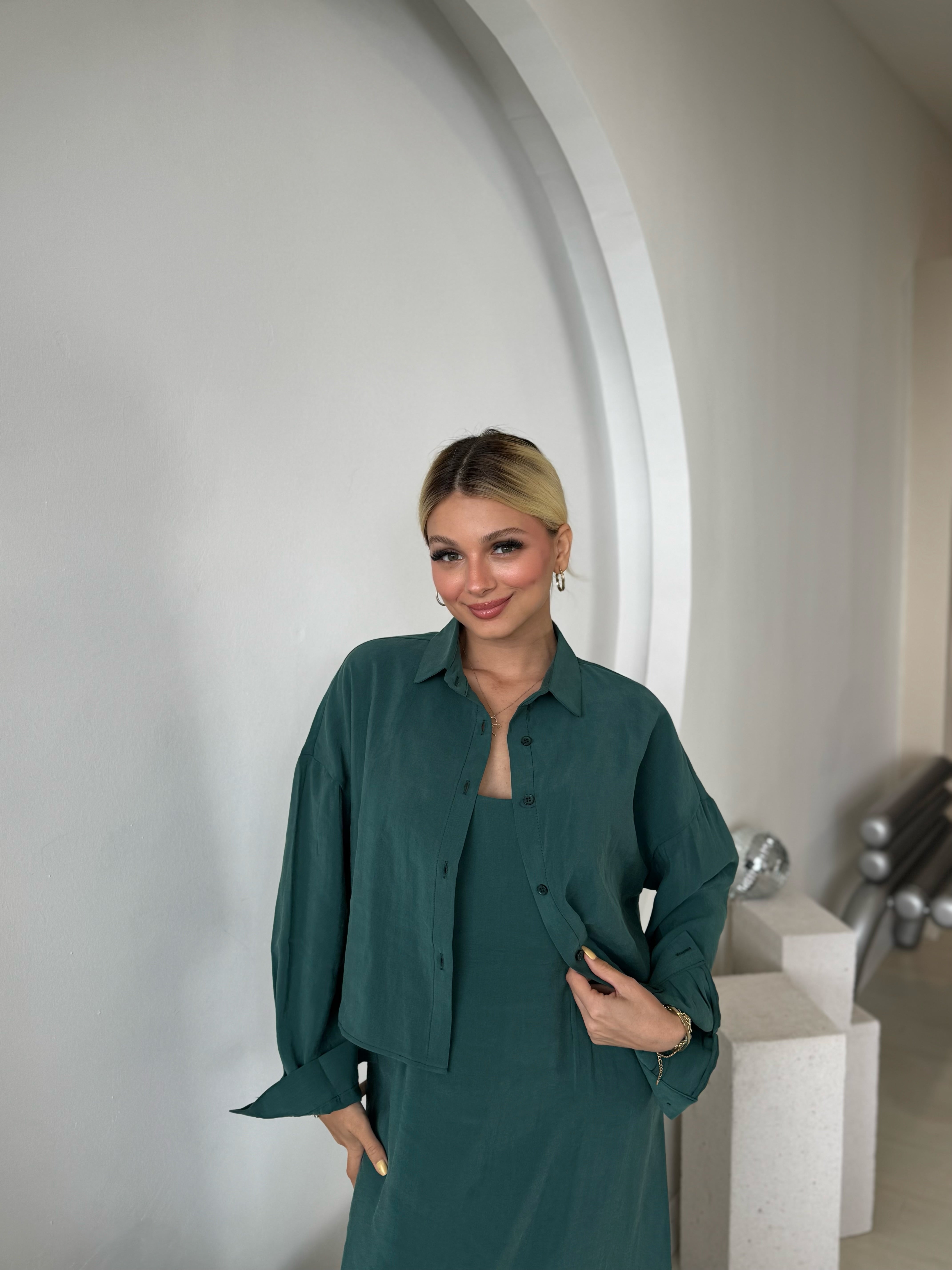 Zümrüt Gömlek Elbise İkili Takım