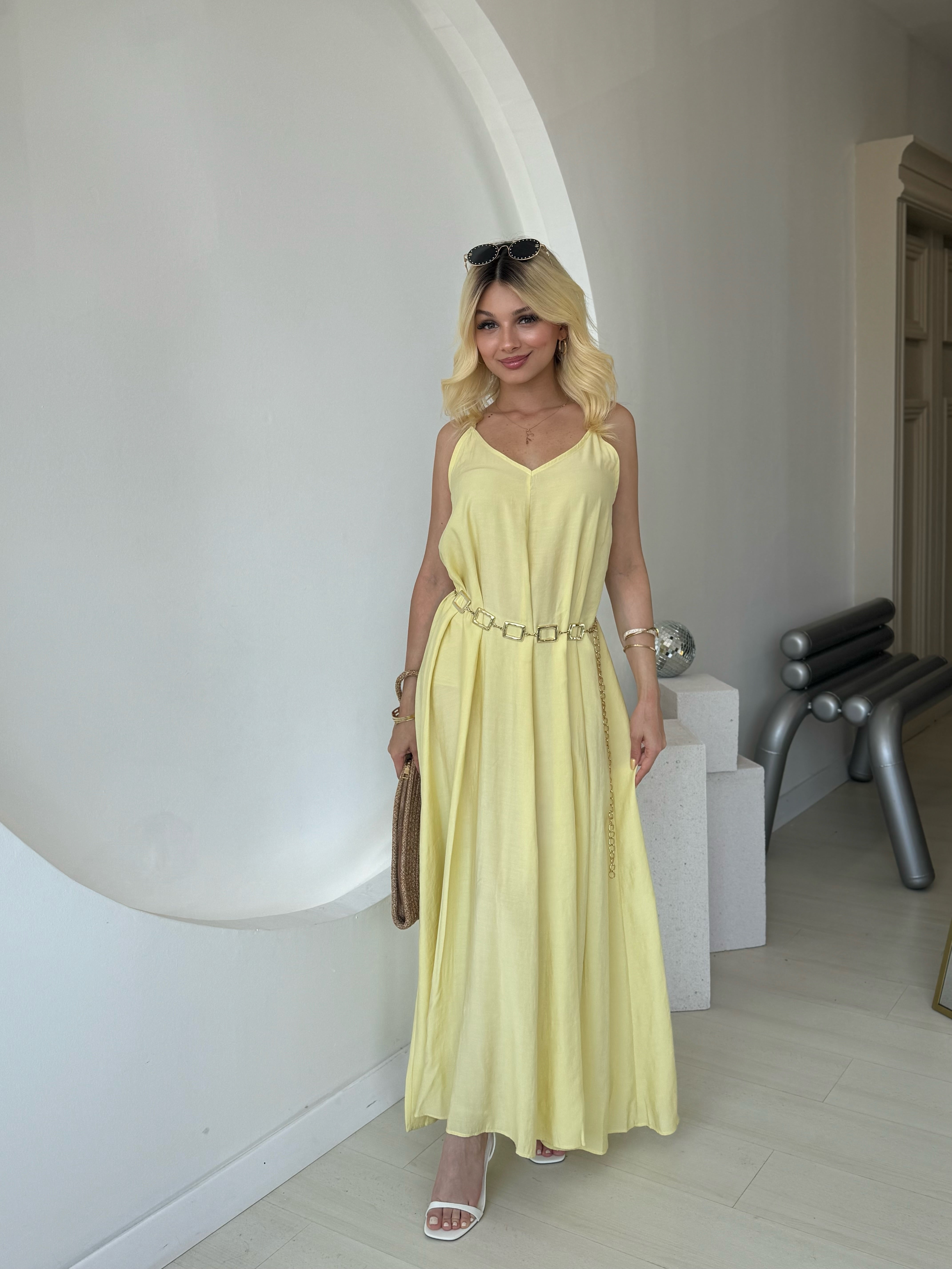 Sarı İnce Askılı Elbise