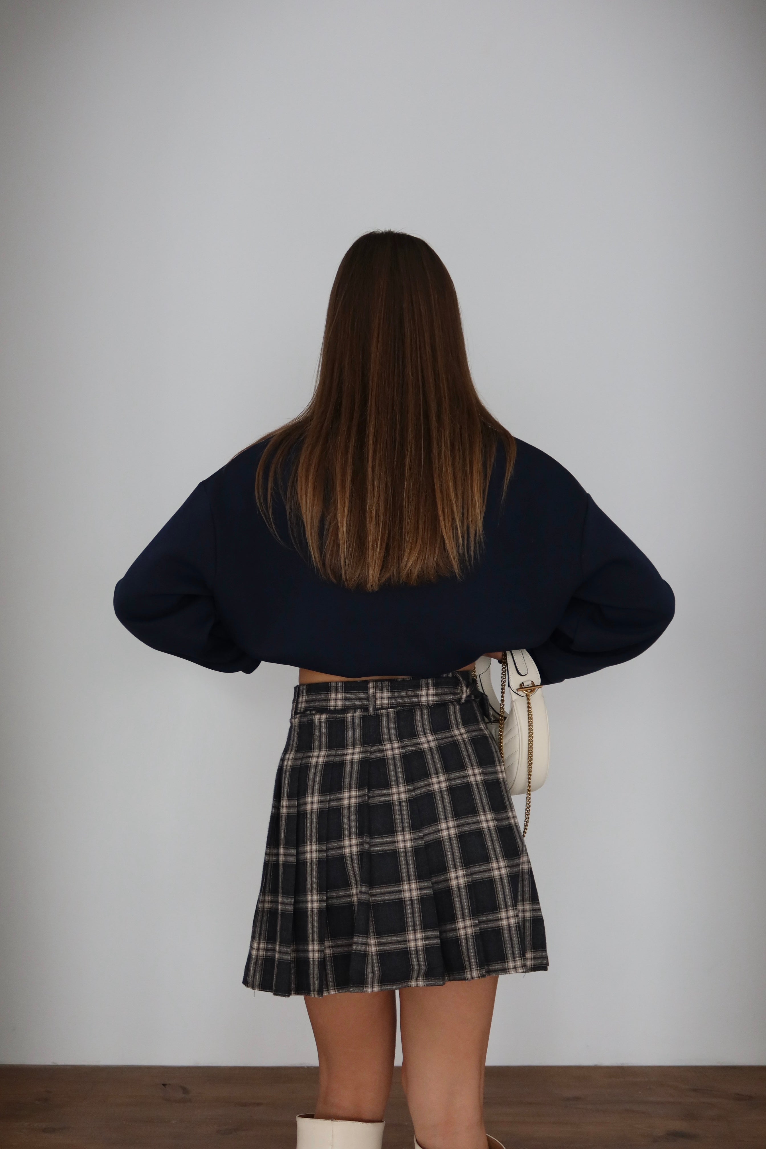 Ekose Desenli Pileli Kısa Etek