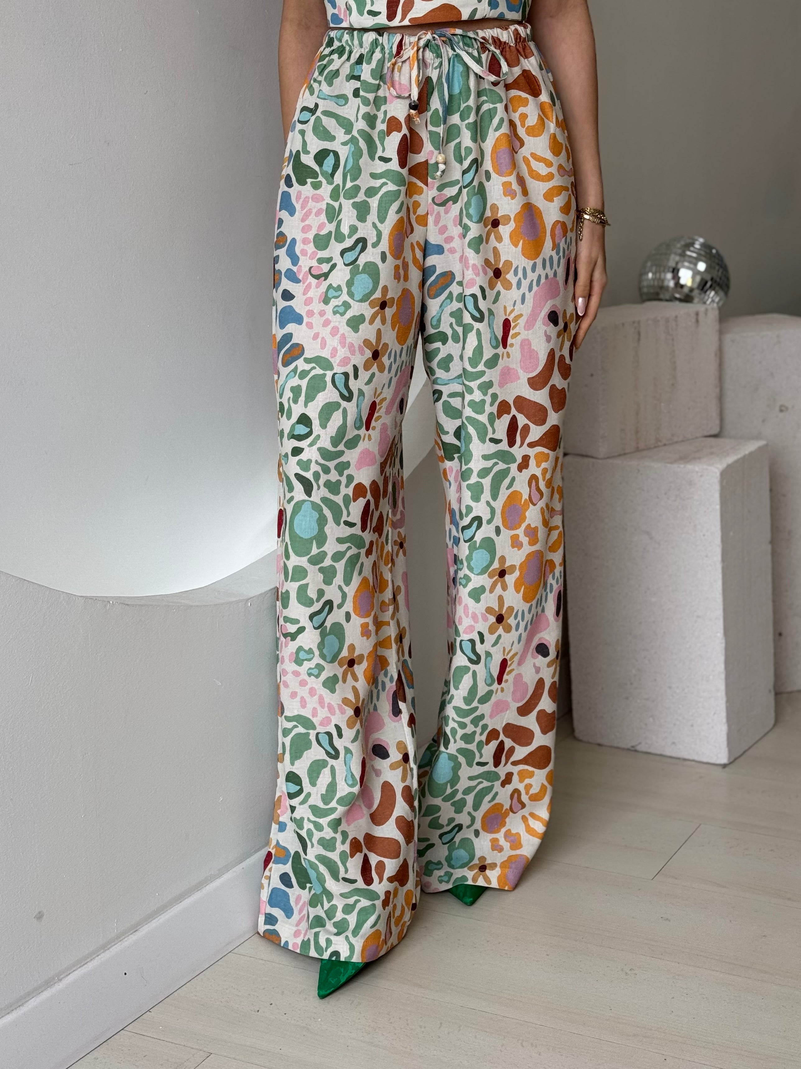 Renkli Straplez Bol Paça Pantolon Takım