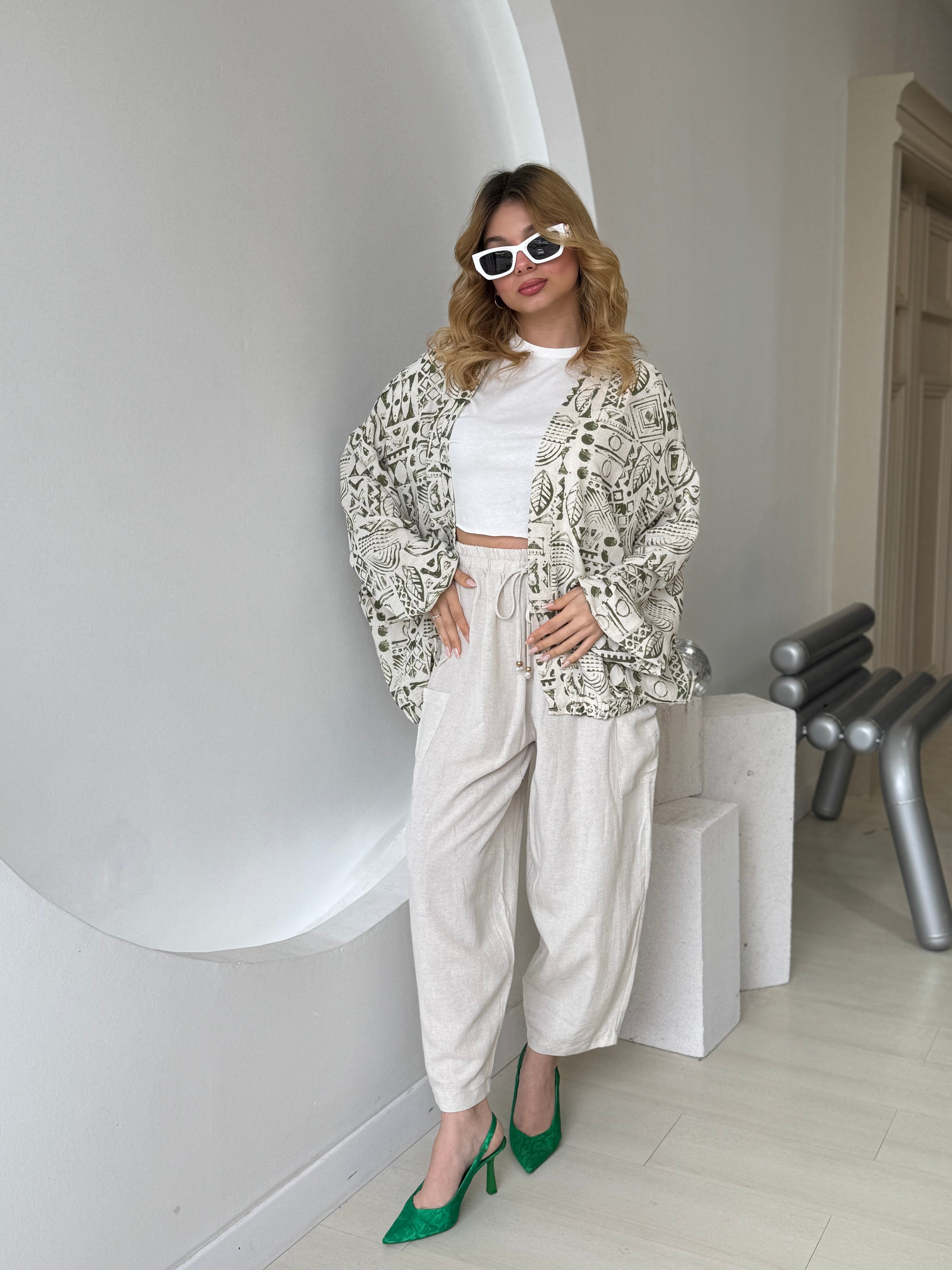 Keten Cep Detaylı Pantolon