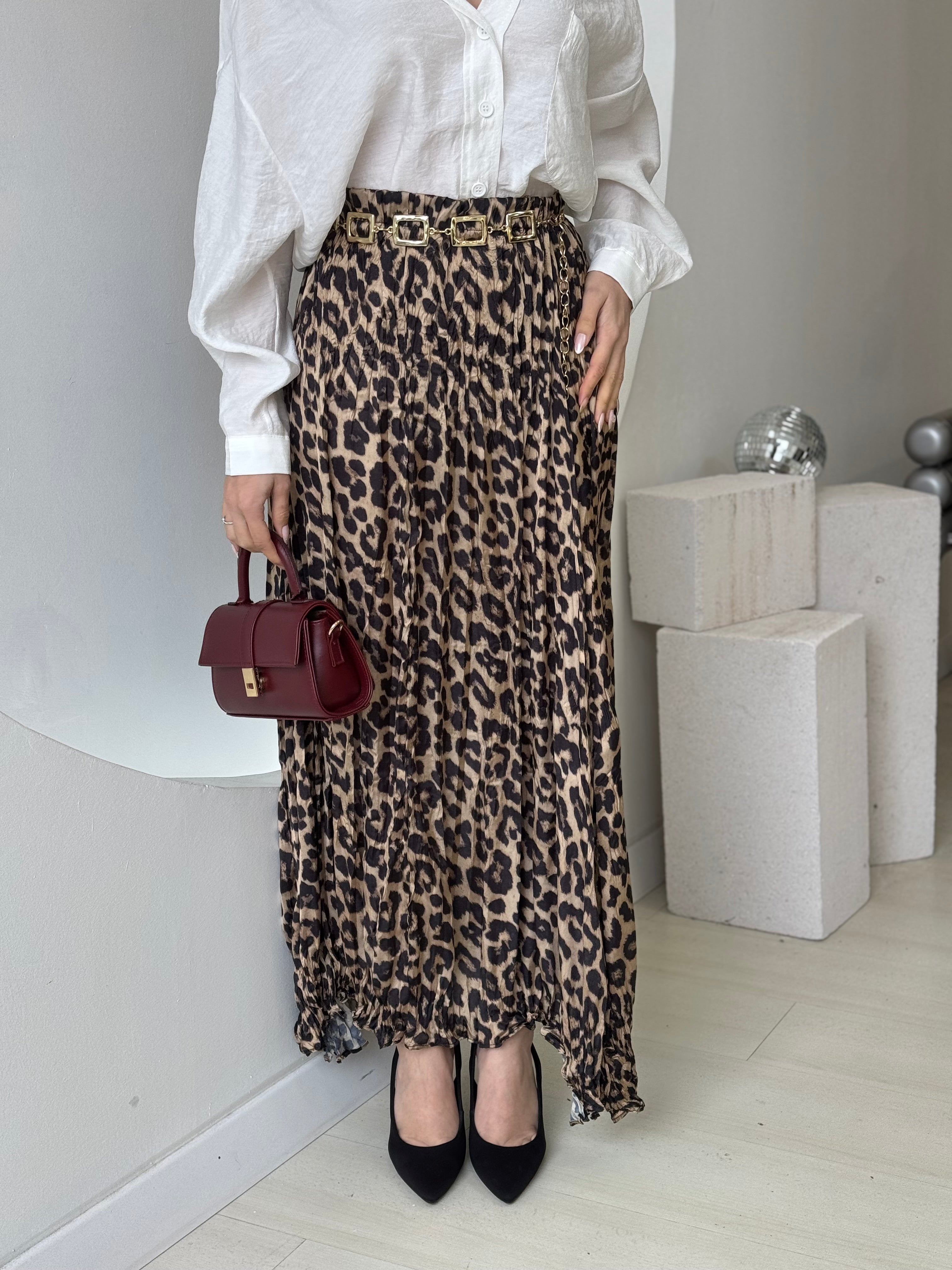 Leopar Desen Saten Etek