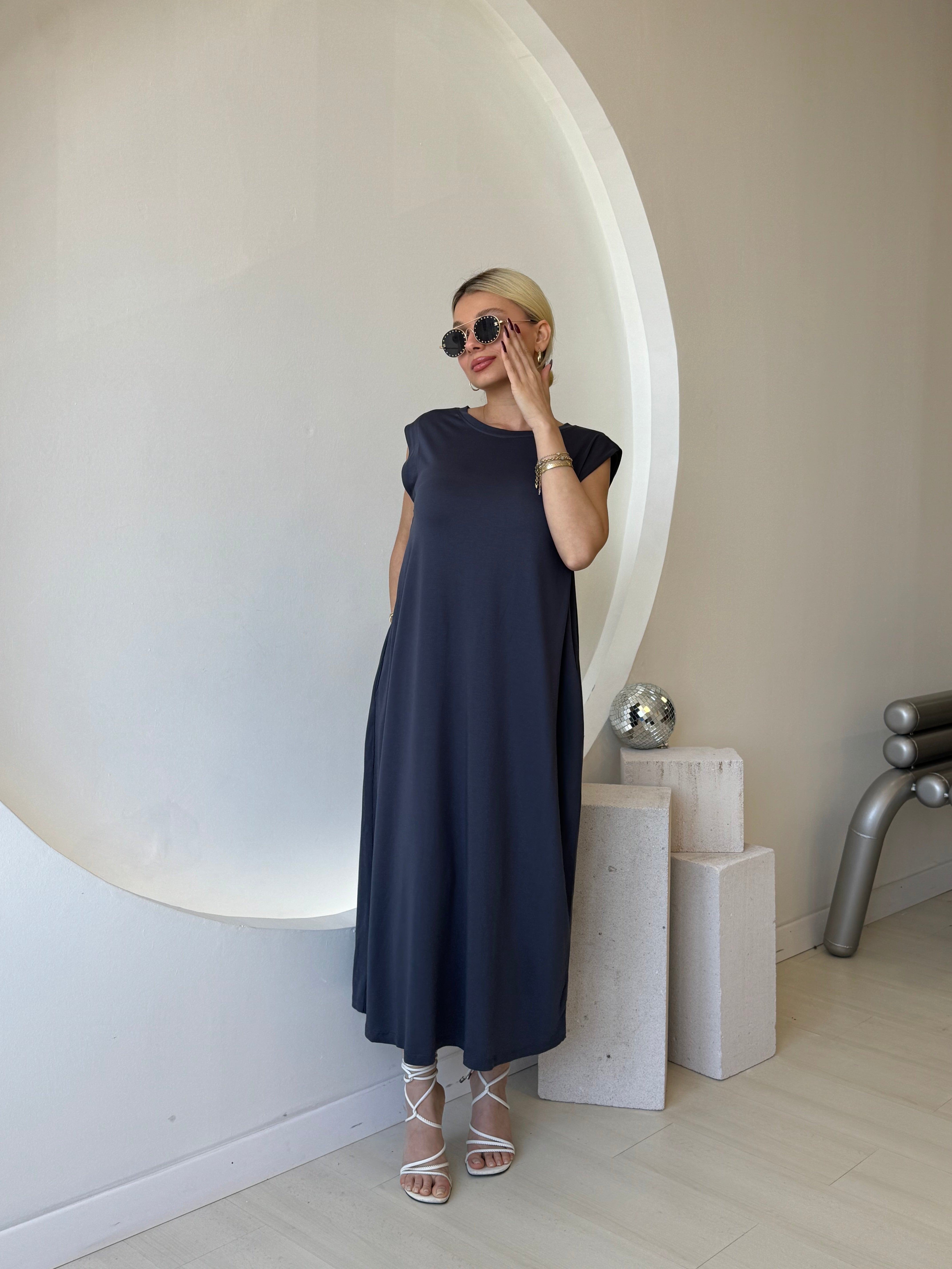 Kalın Askılı Modal Kumaş Antrasit Elbise