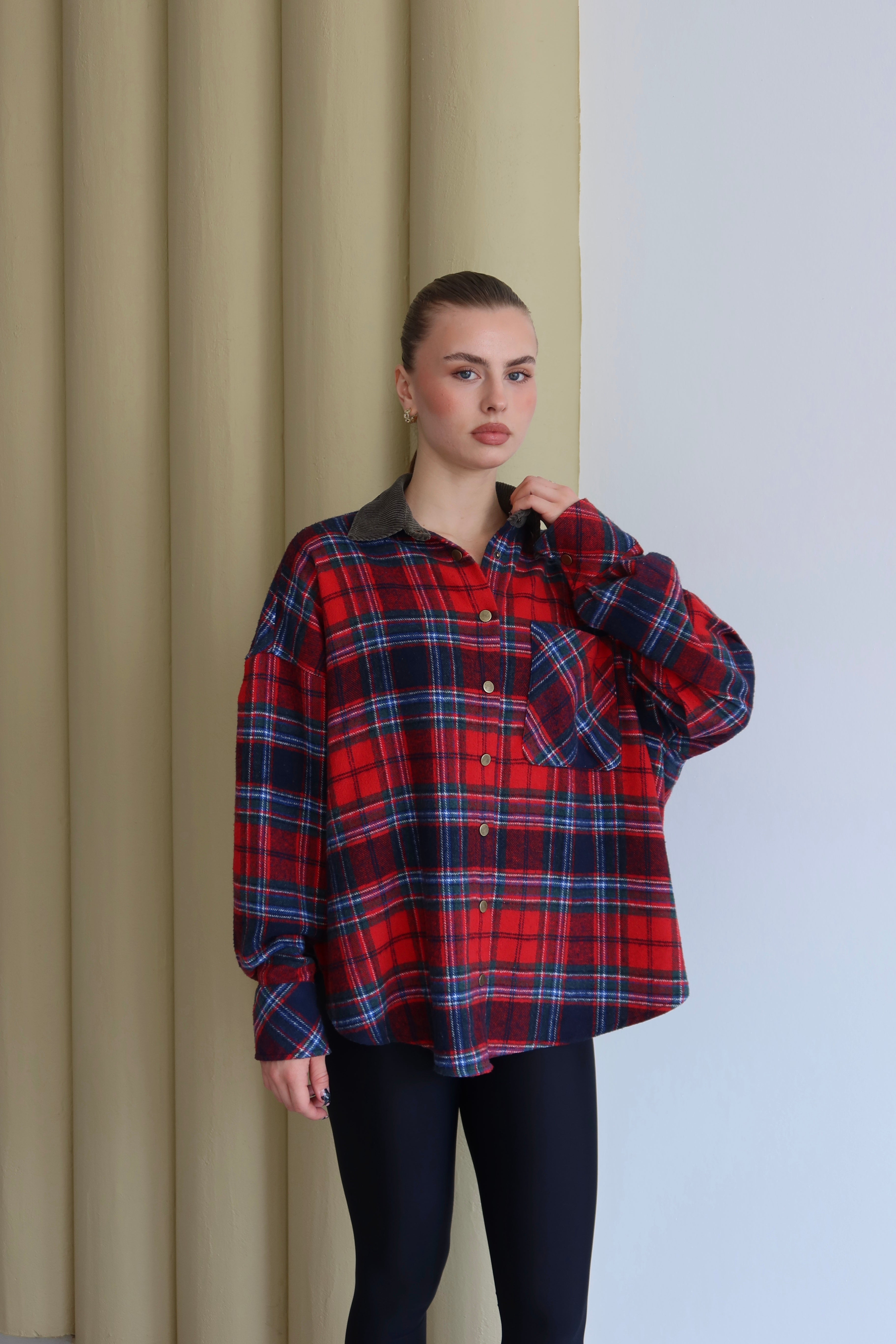 Kırmızı Ekose Oversize Gömlek