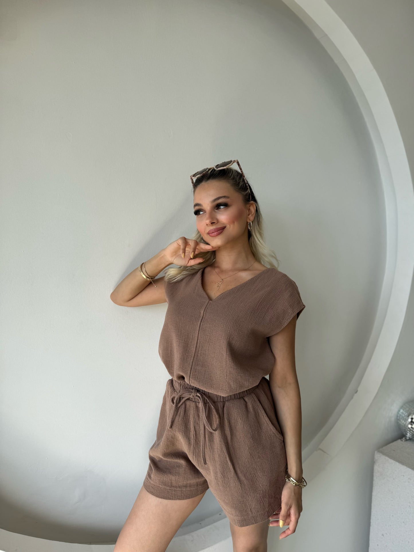 Ham Keten Şortlu Takım