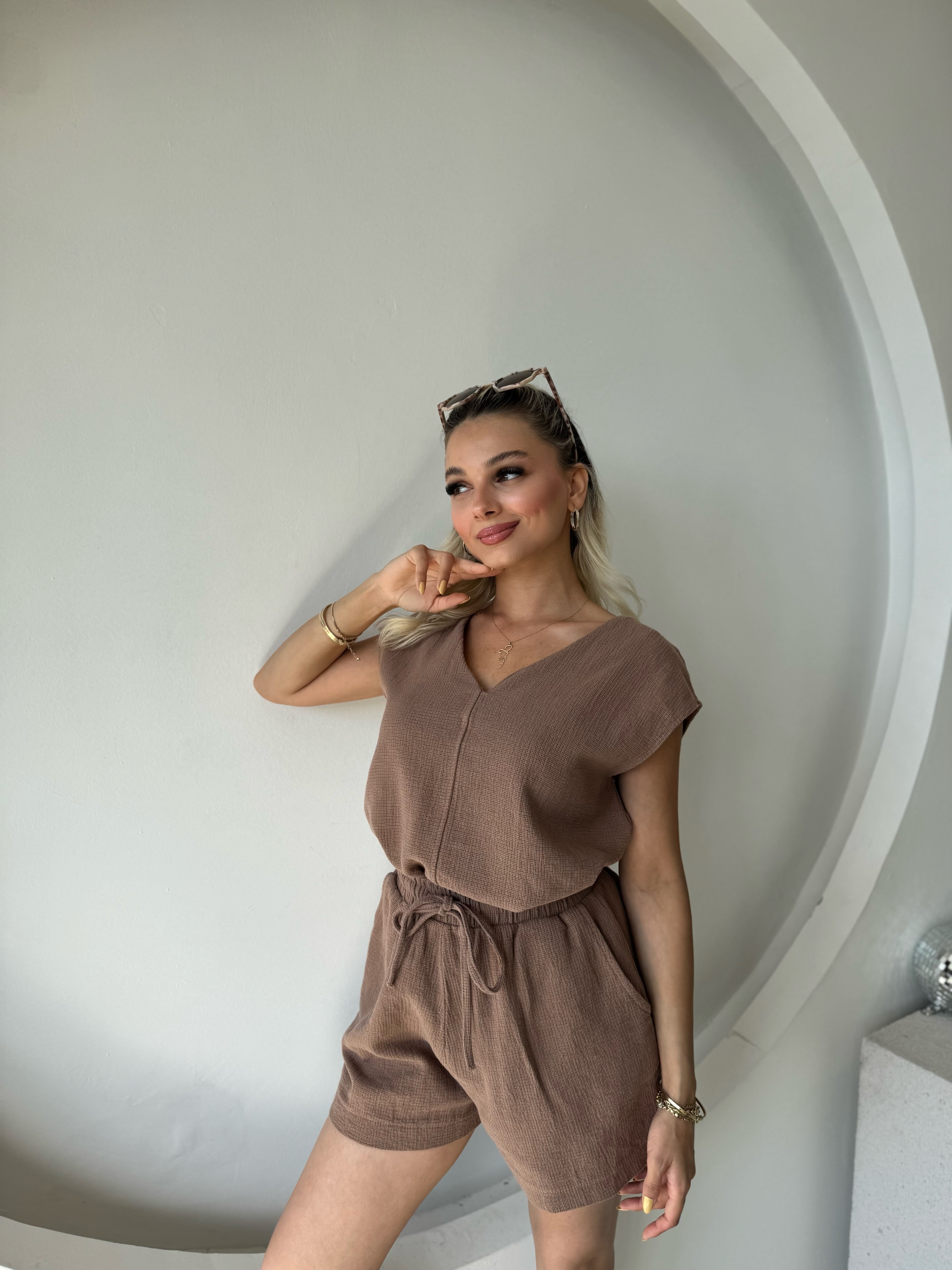 Ham Keten Şortlu Takım