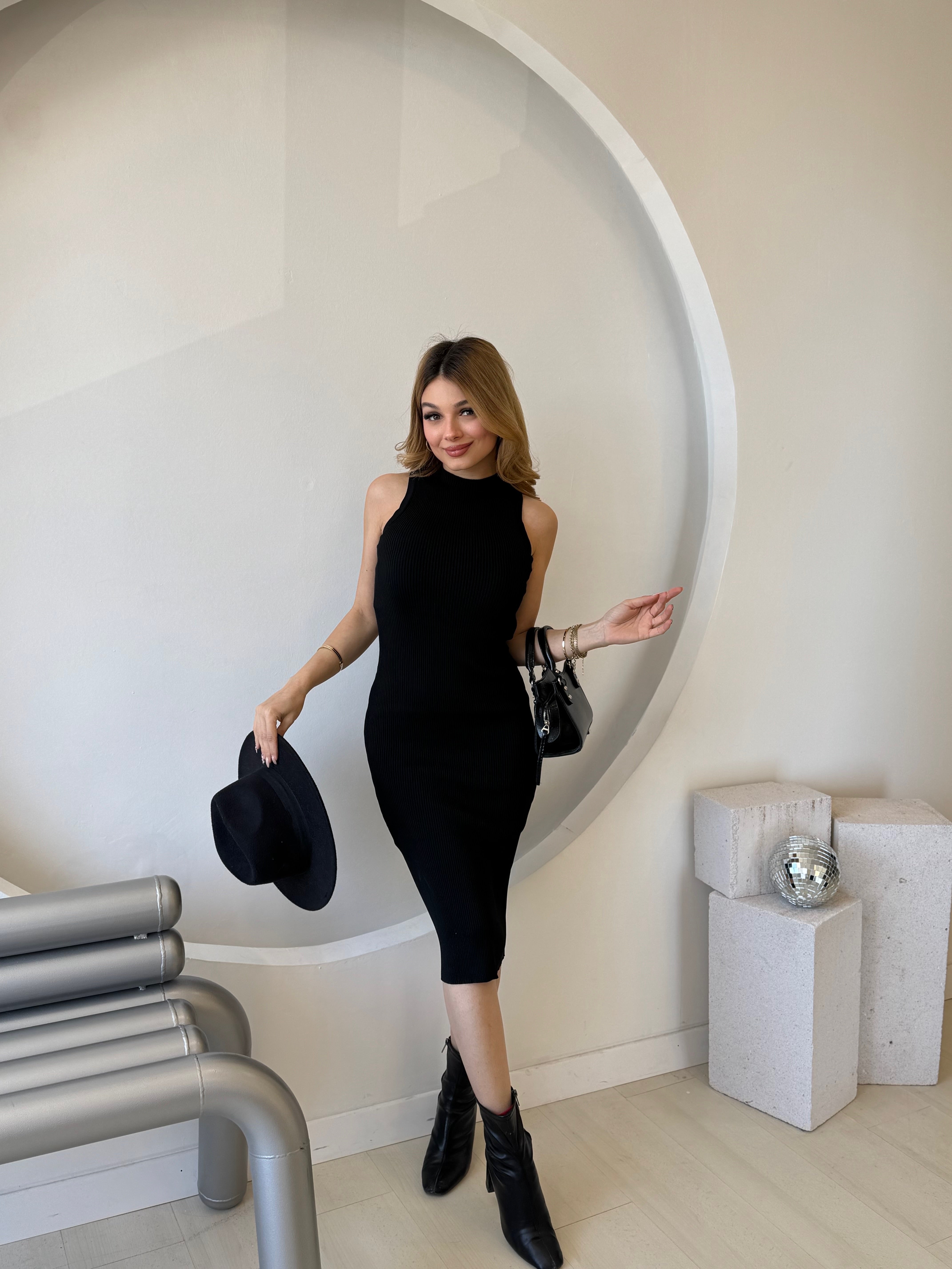 Siyak Bisiklet Yaka Basic Triko Elbise