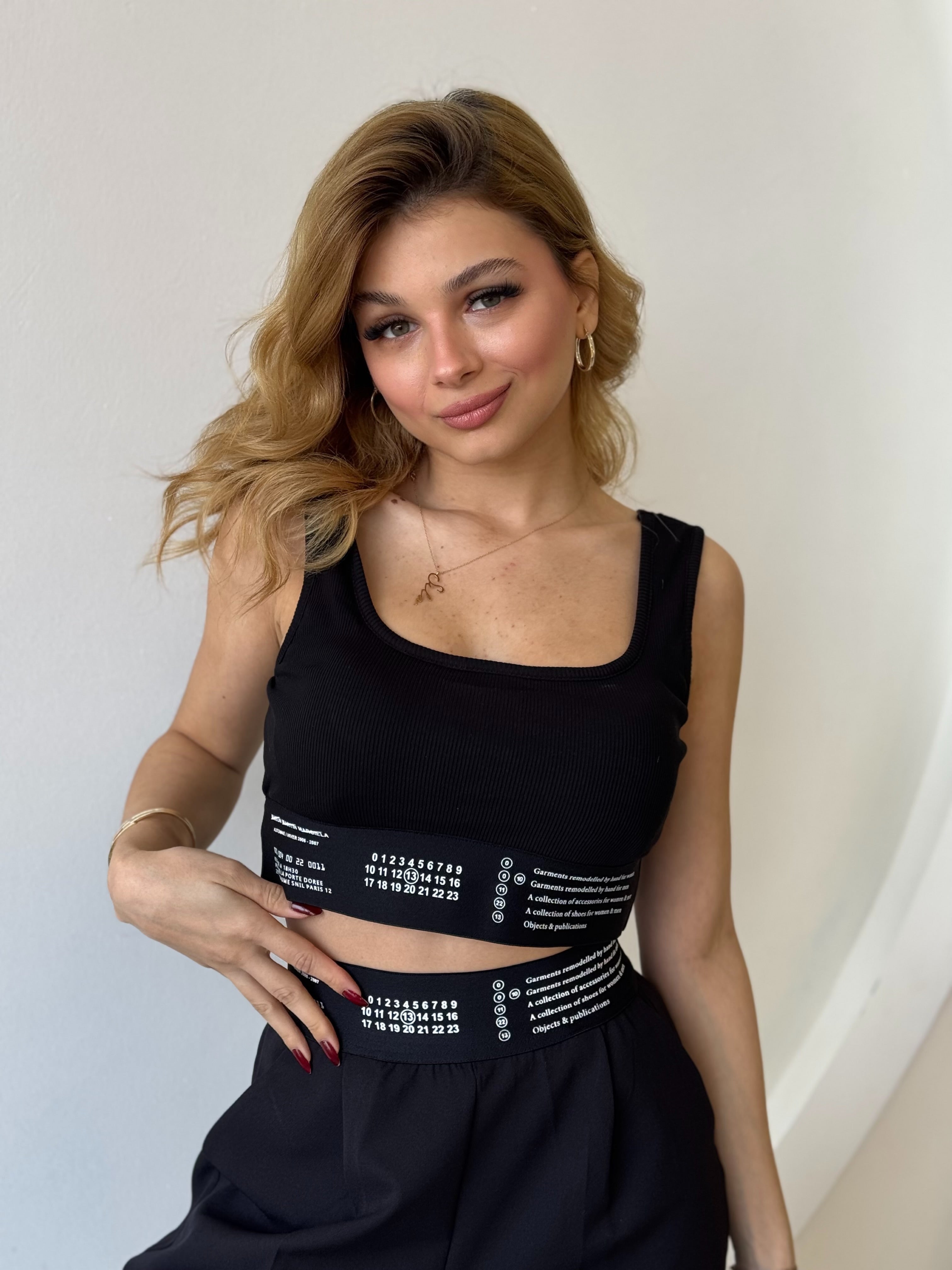 Siyah Pantolon Crop Takım