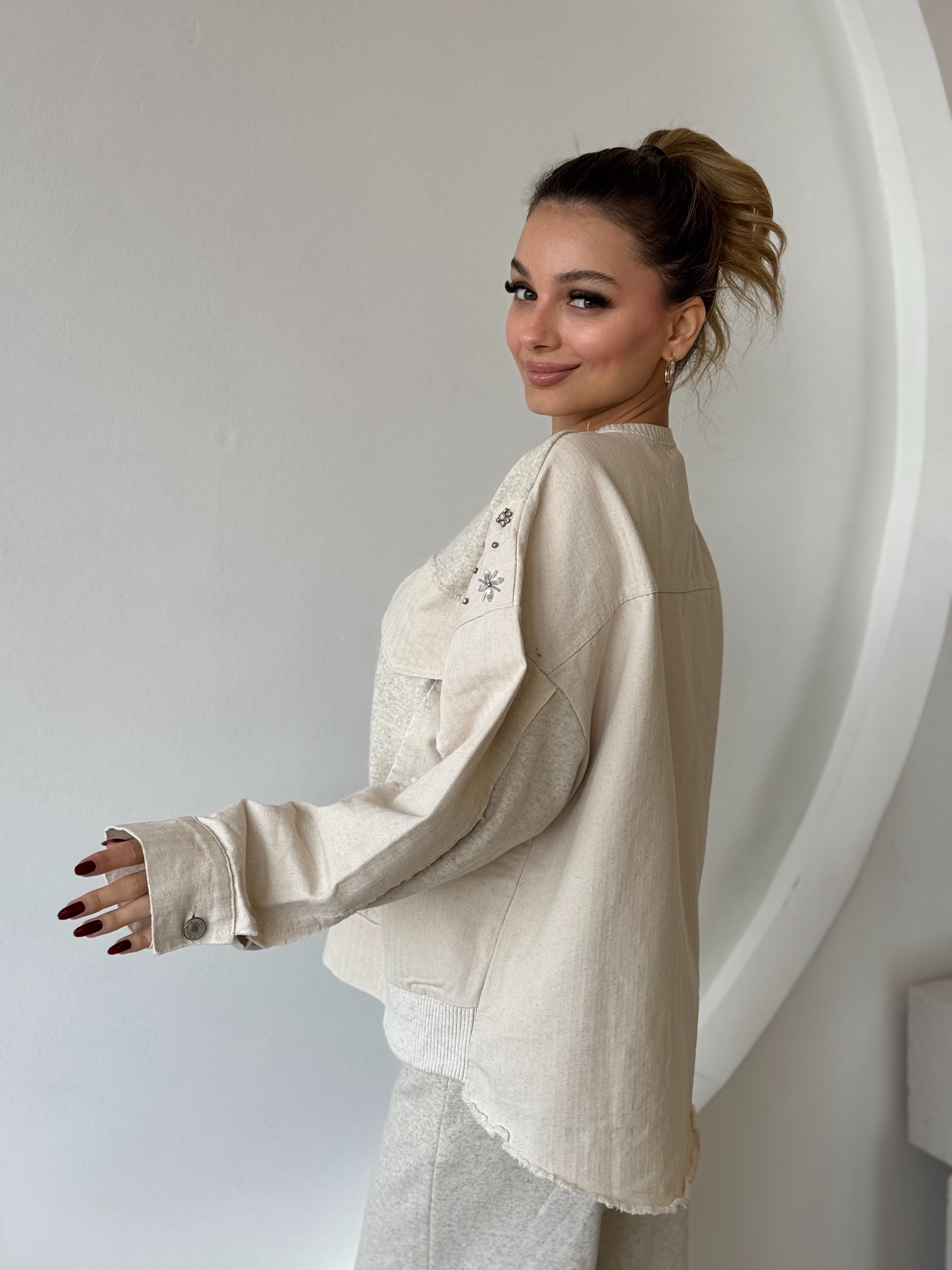 Boncuk Ve Cep Detaylı Sweat Pantolon Takım