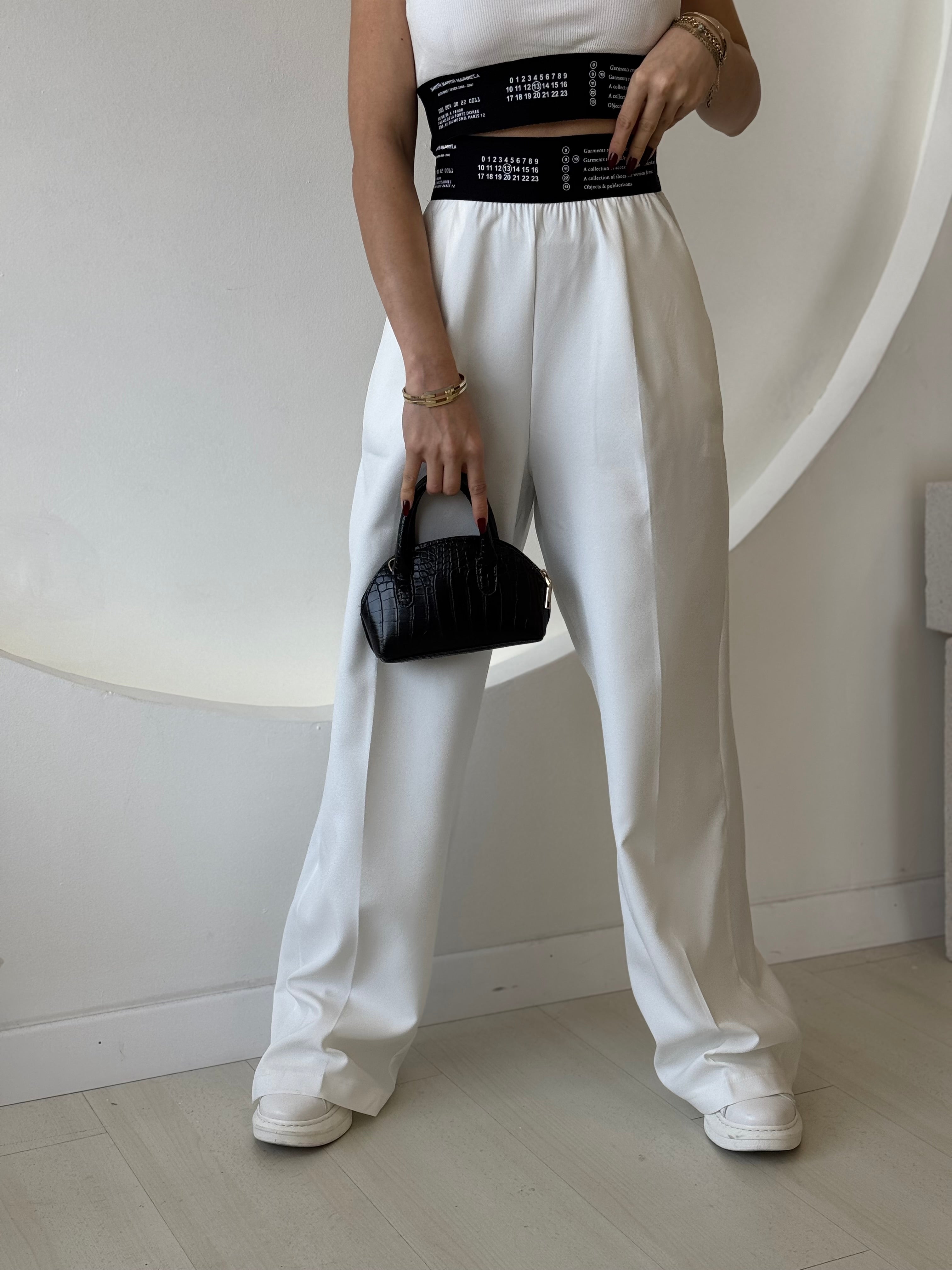 Beyaz Pantolon Crop Takım