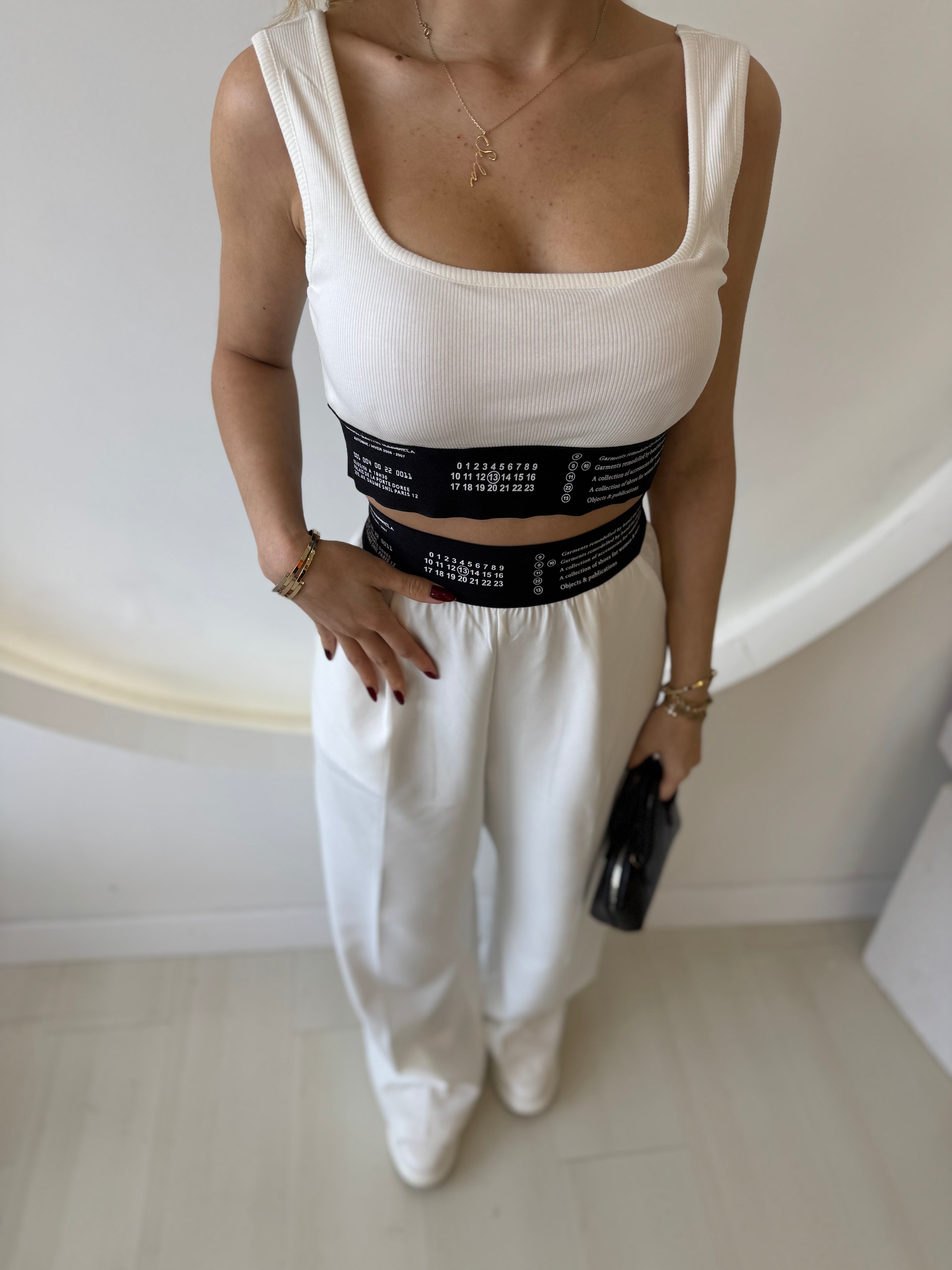 Beyaz Pantolon Crop Takım