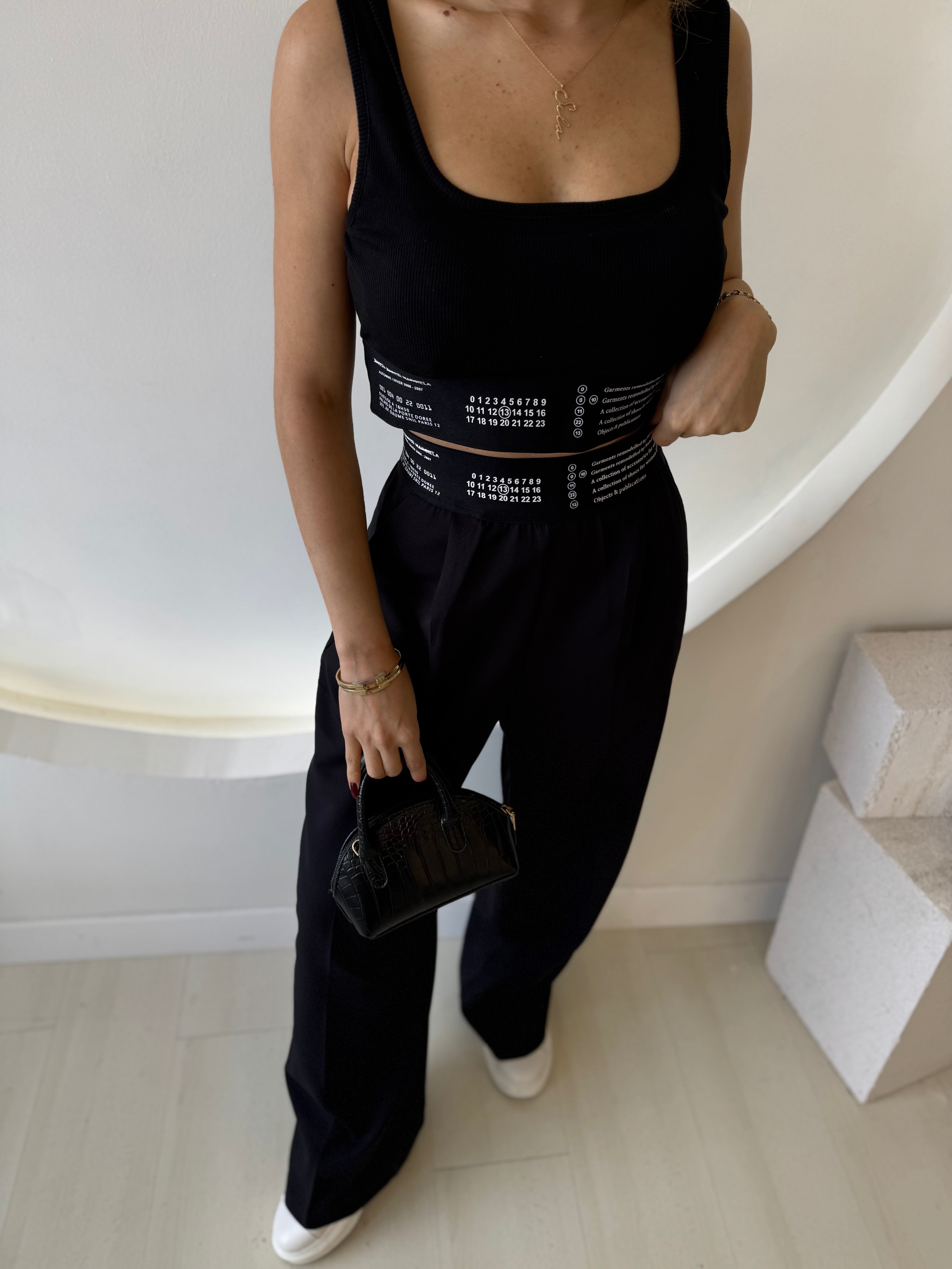 Siyah Pantolon Crop Takım