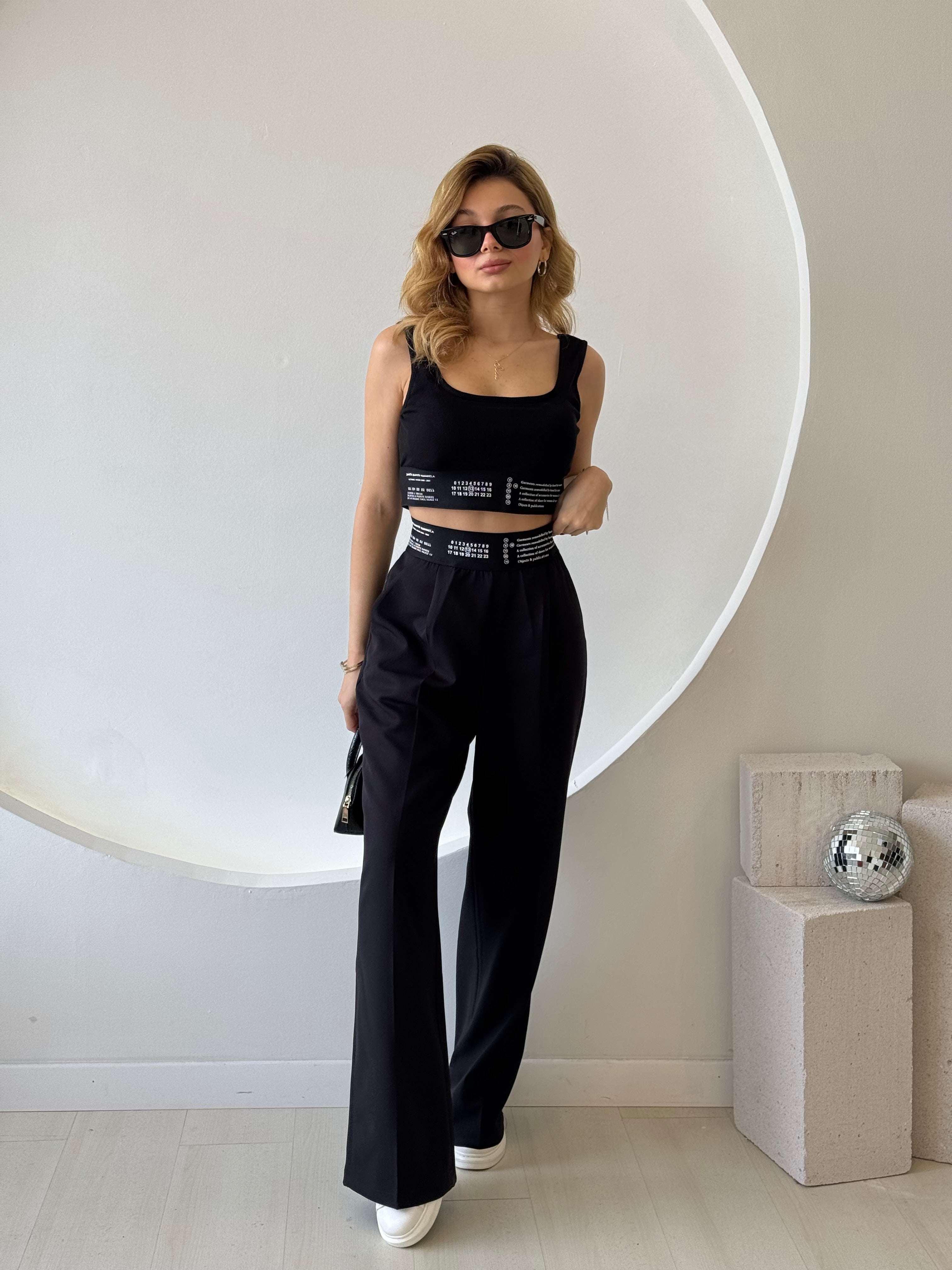 Siyah Pantolon Crop Takım