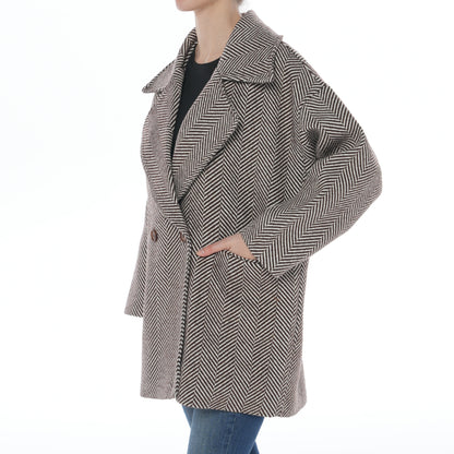 Kahverengi Beyaz Balıksırtı Astarlı Oversize Kaban