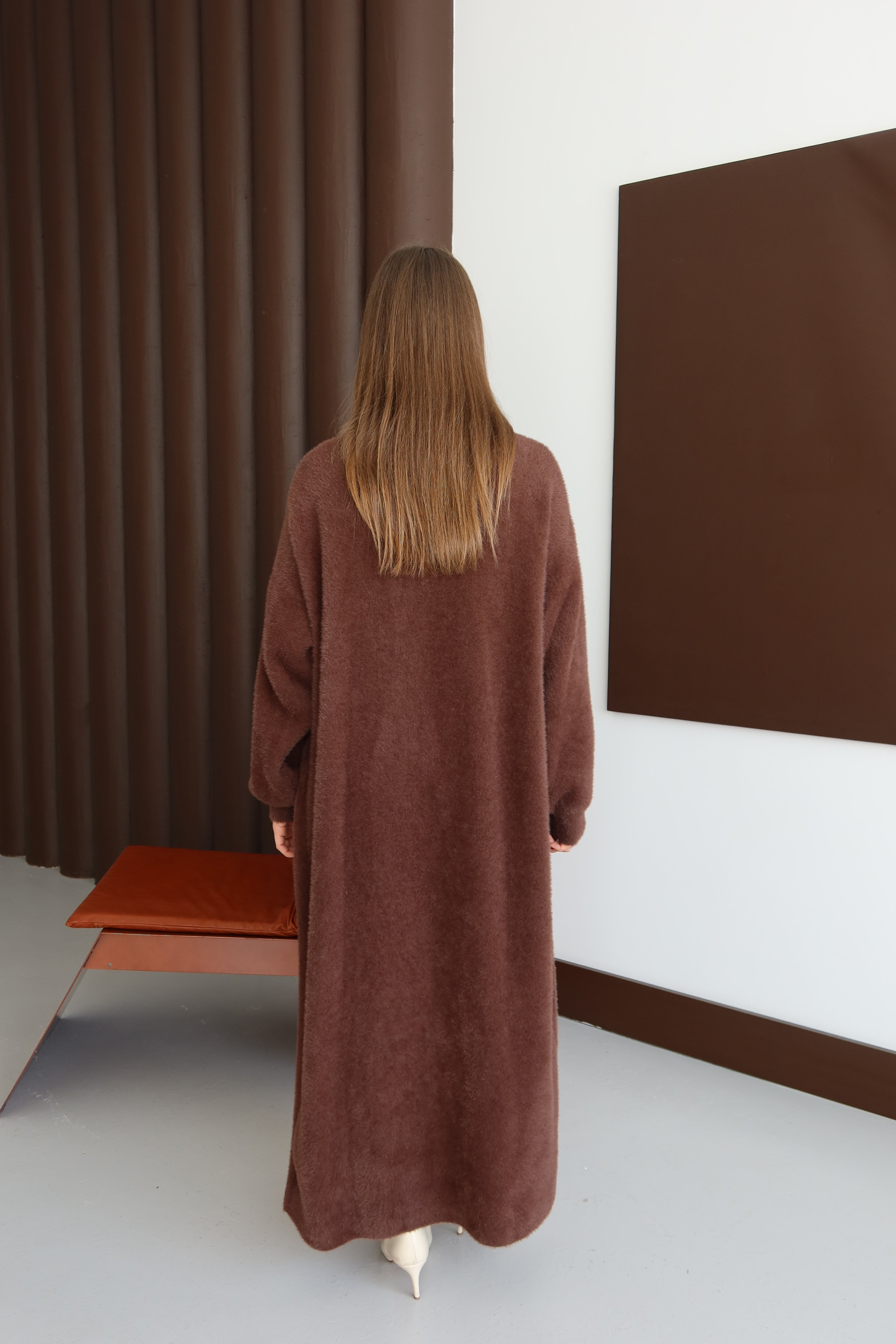 Kahverengi Sakallı Şal Yaka Uzun Hırka