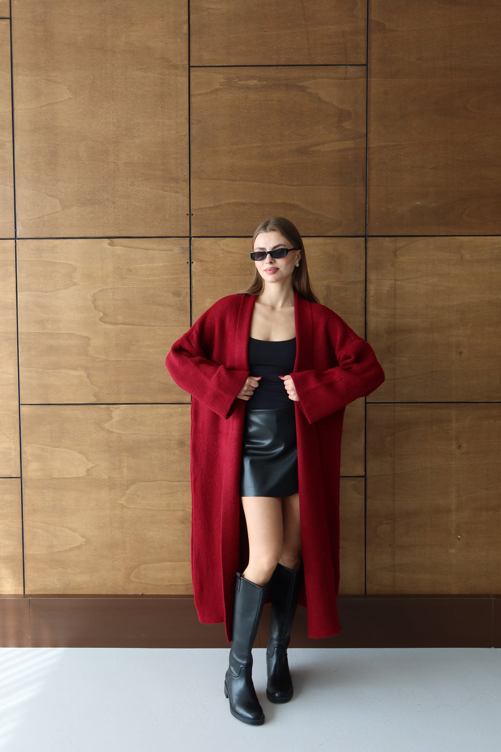 Kırmızı Salaş Triko Uzun Hırka