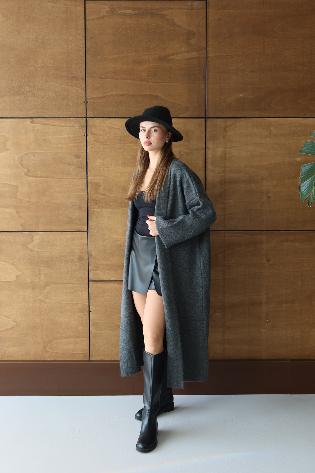 Antrasit Salaş Triko Uzun Hırka