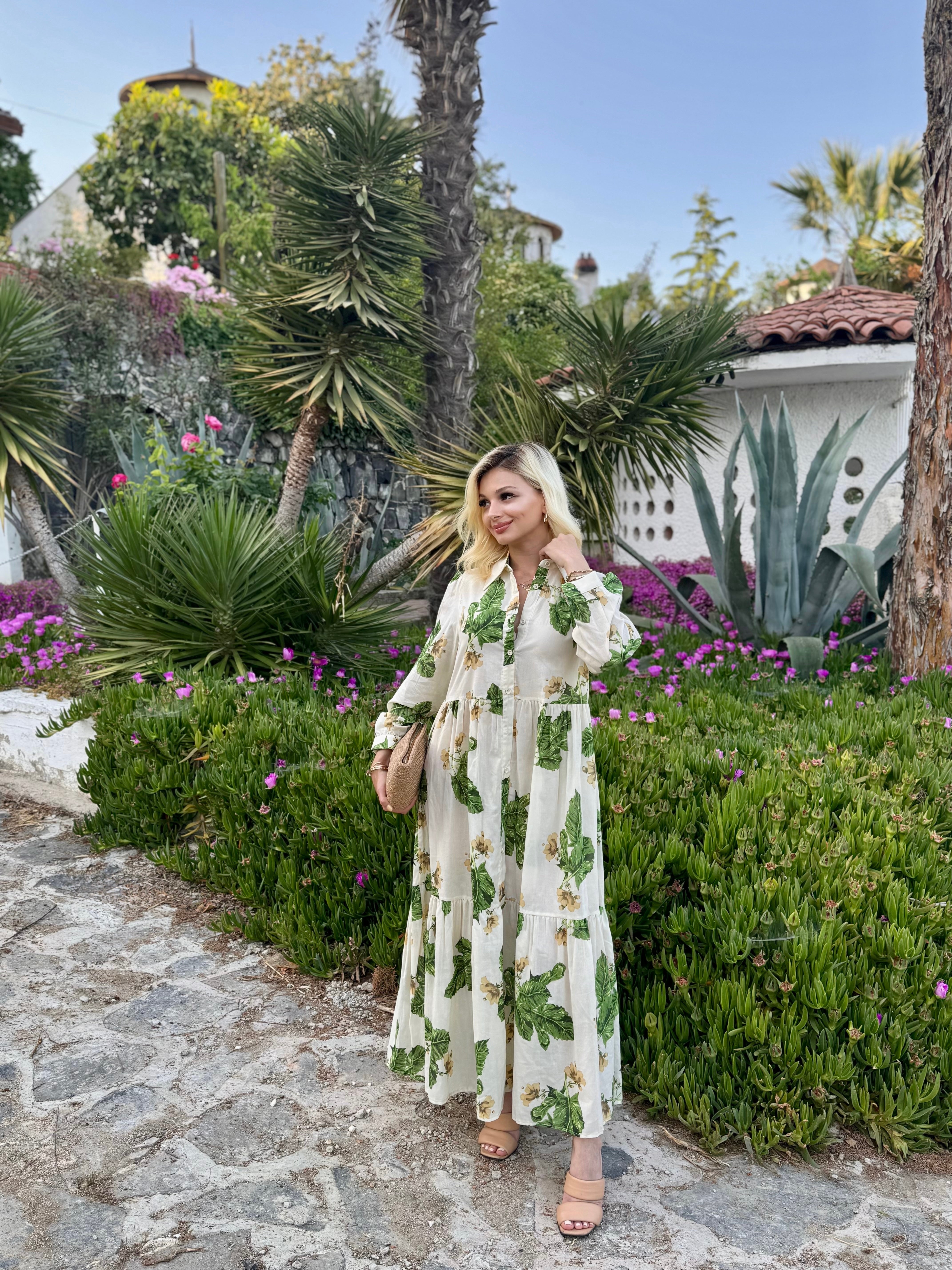 Çiçek Desenli Gömlek Elbise