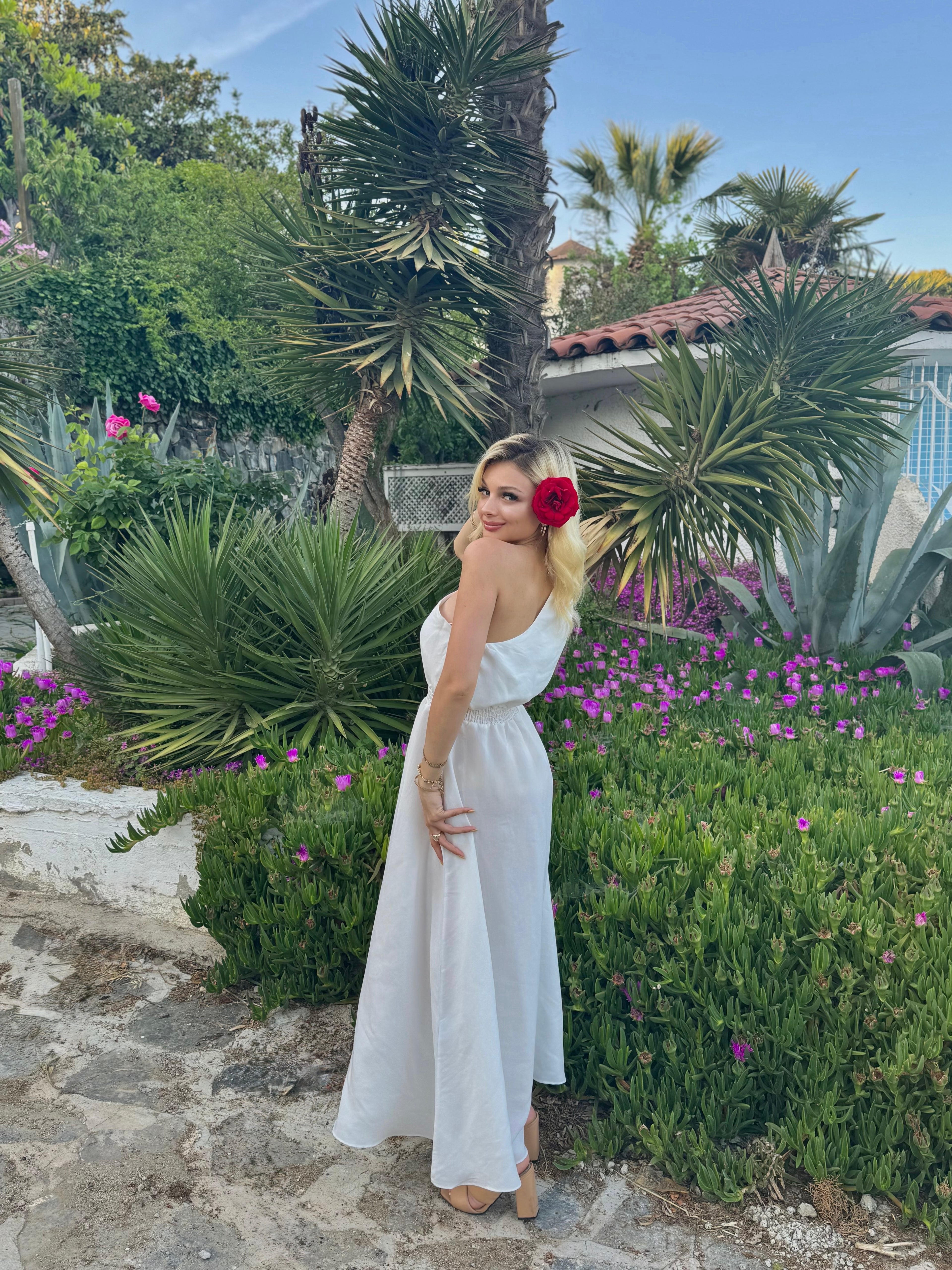 Beli Lastikli Tek Omuz Midi Elbise