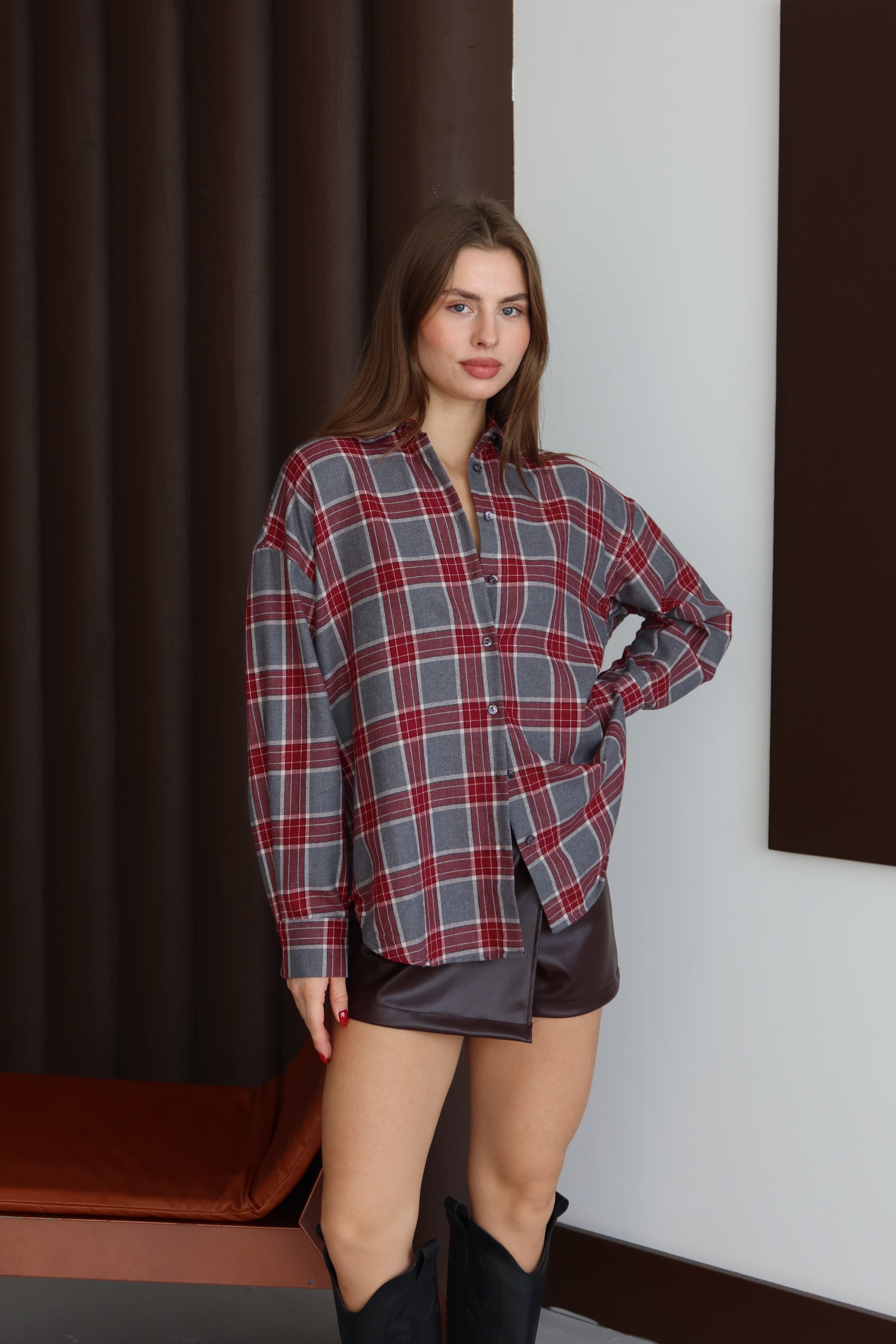 Bordo Ekoseli Oduncu  Gömlek