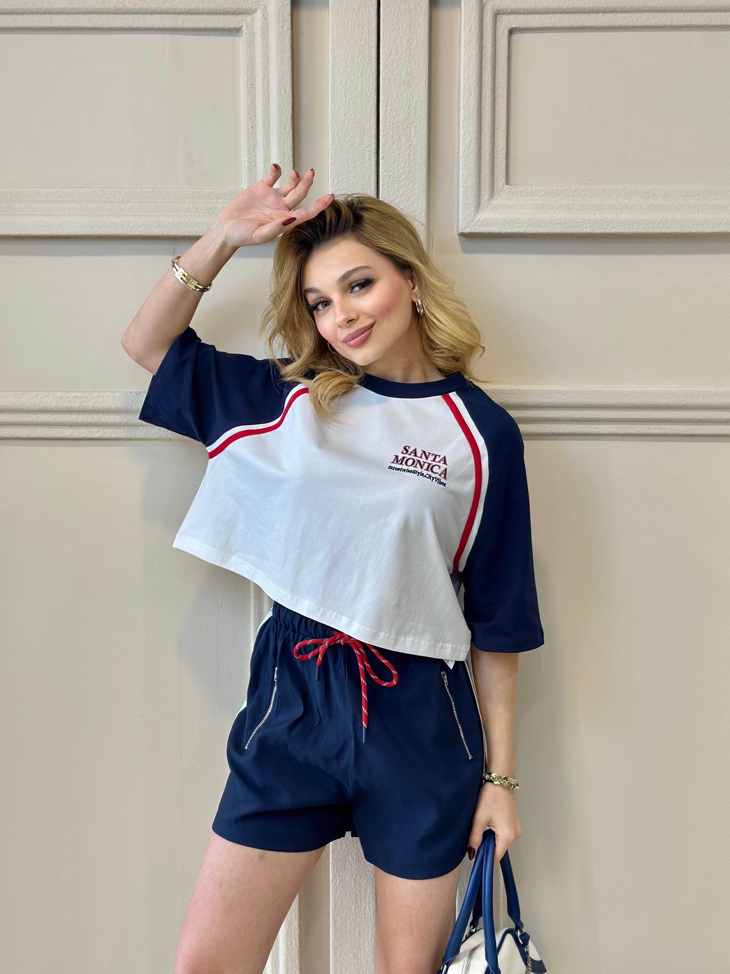 Beli Bağcıklı Lastikli Şort Crop Takım