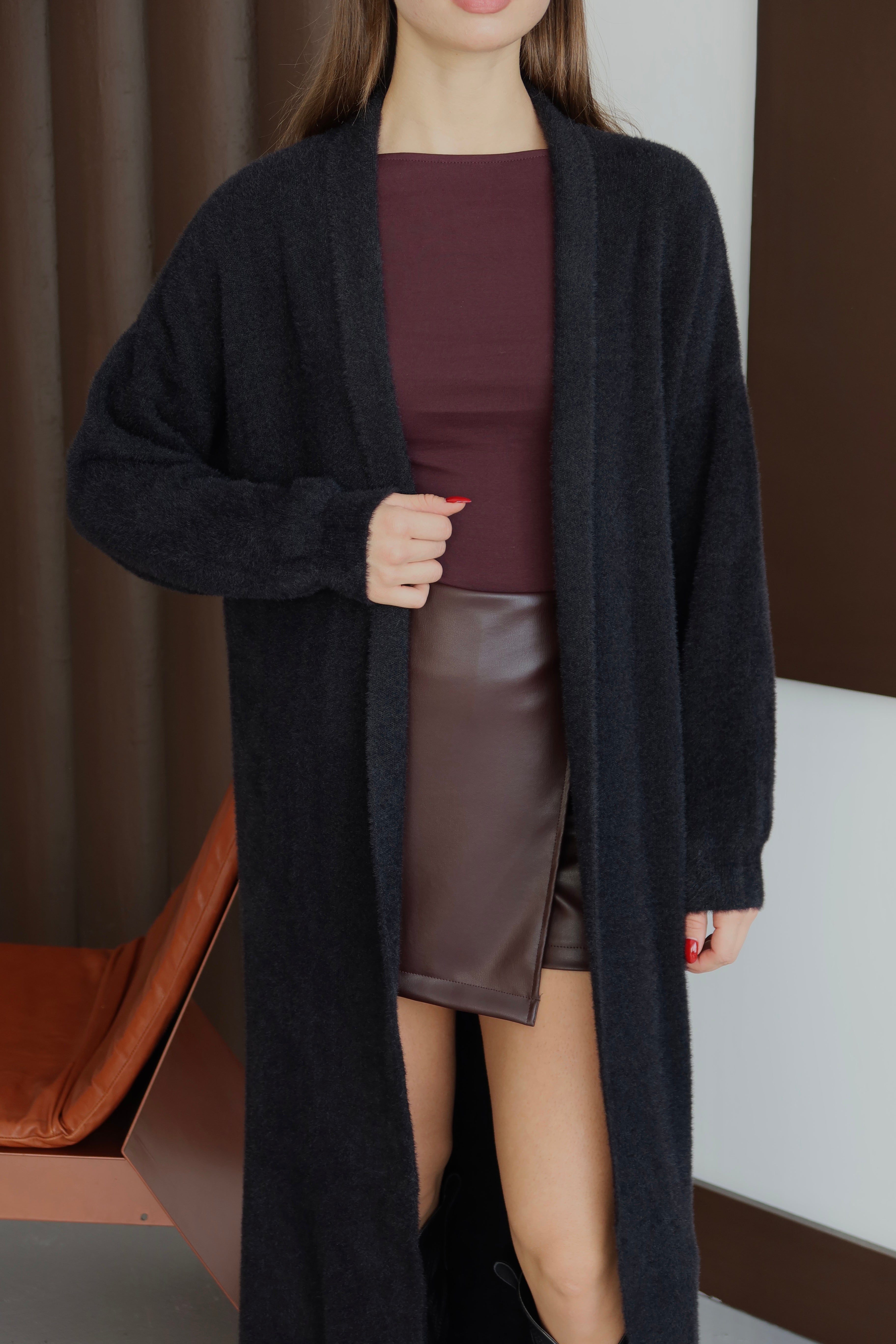 Siyah Sakallı Şal Yaka Uzun Hırka