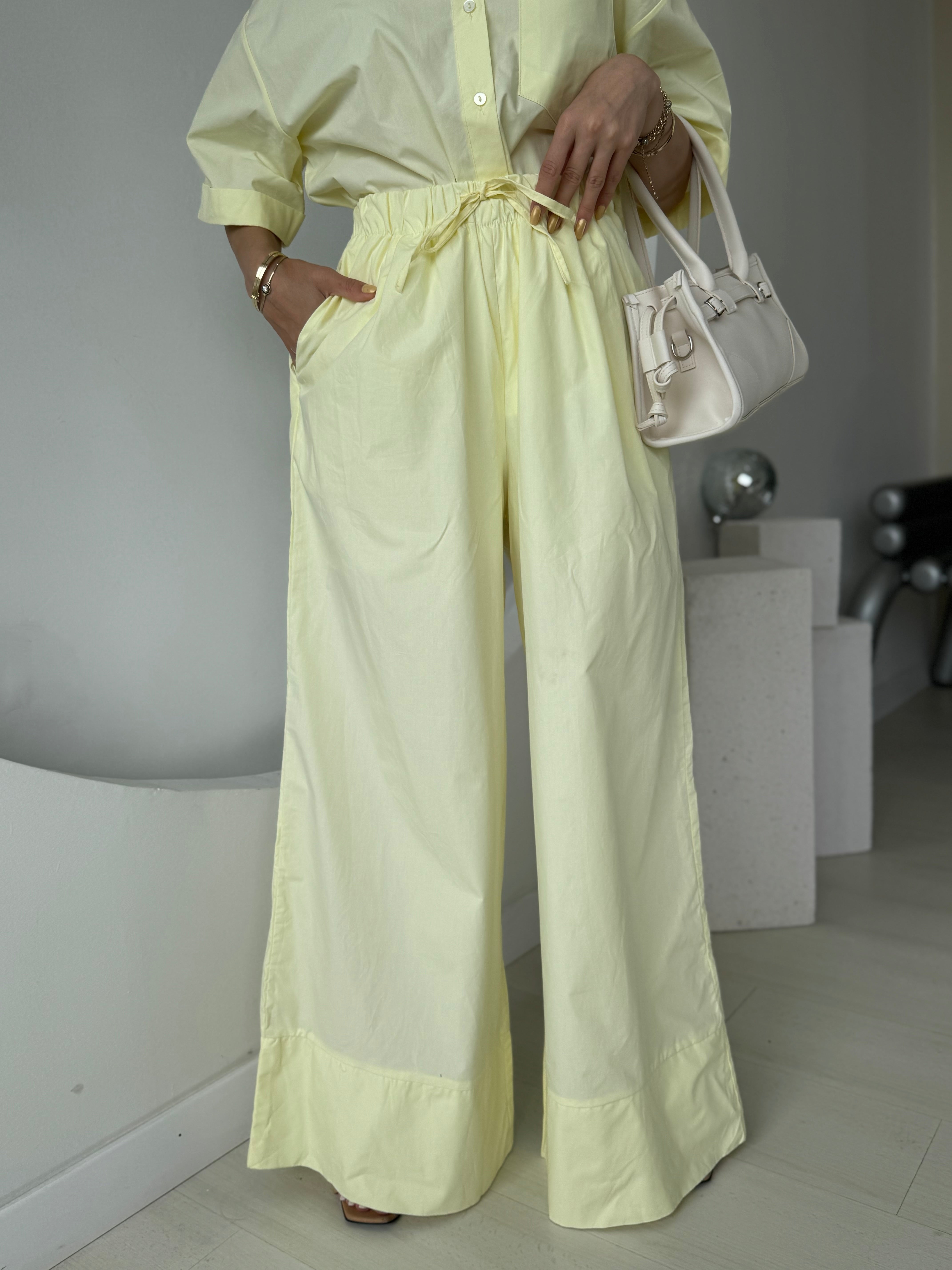 Sarı Kısa Kollu Palazzo Pantolon Takım