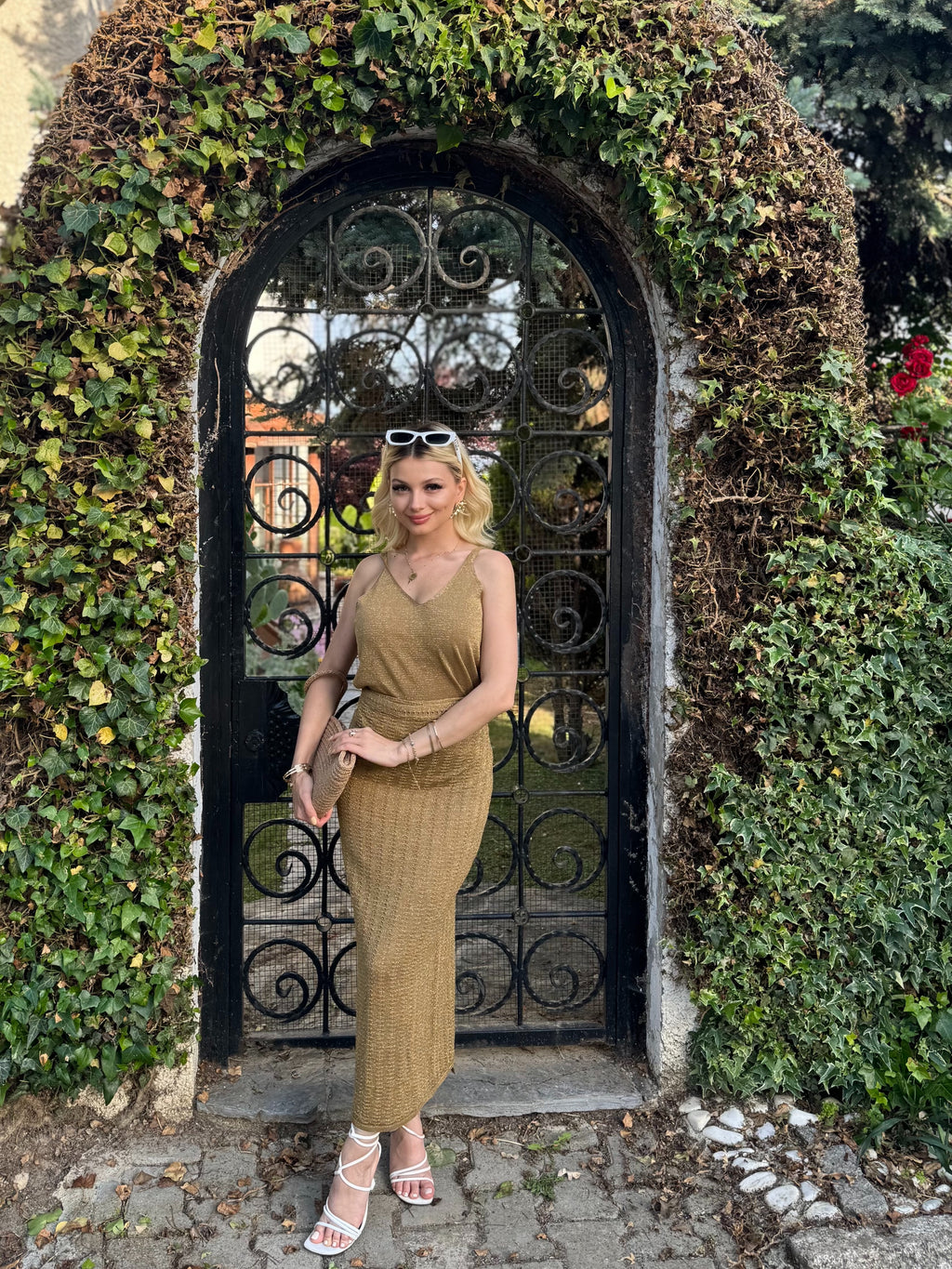 Simli Bağlamalı Gold Etek