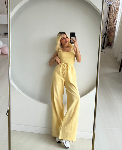 Beli Bağcıklı Keten Pantolon