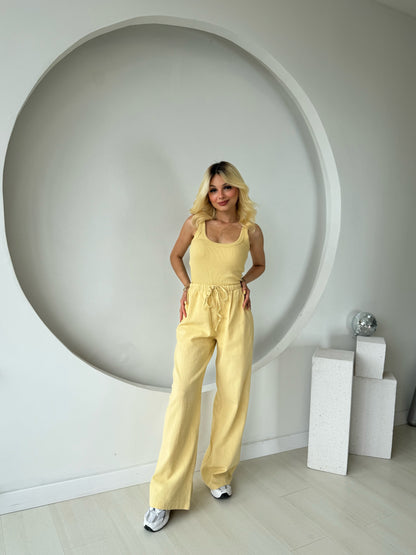 Beli Bağcıklı Keten Pantolon