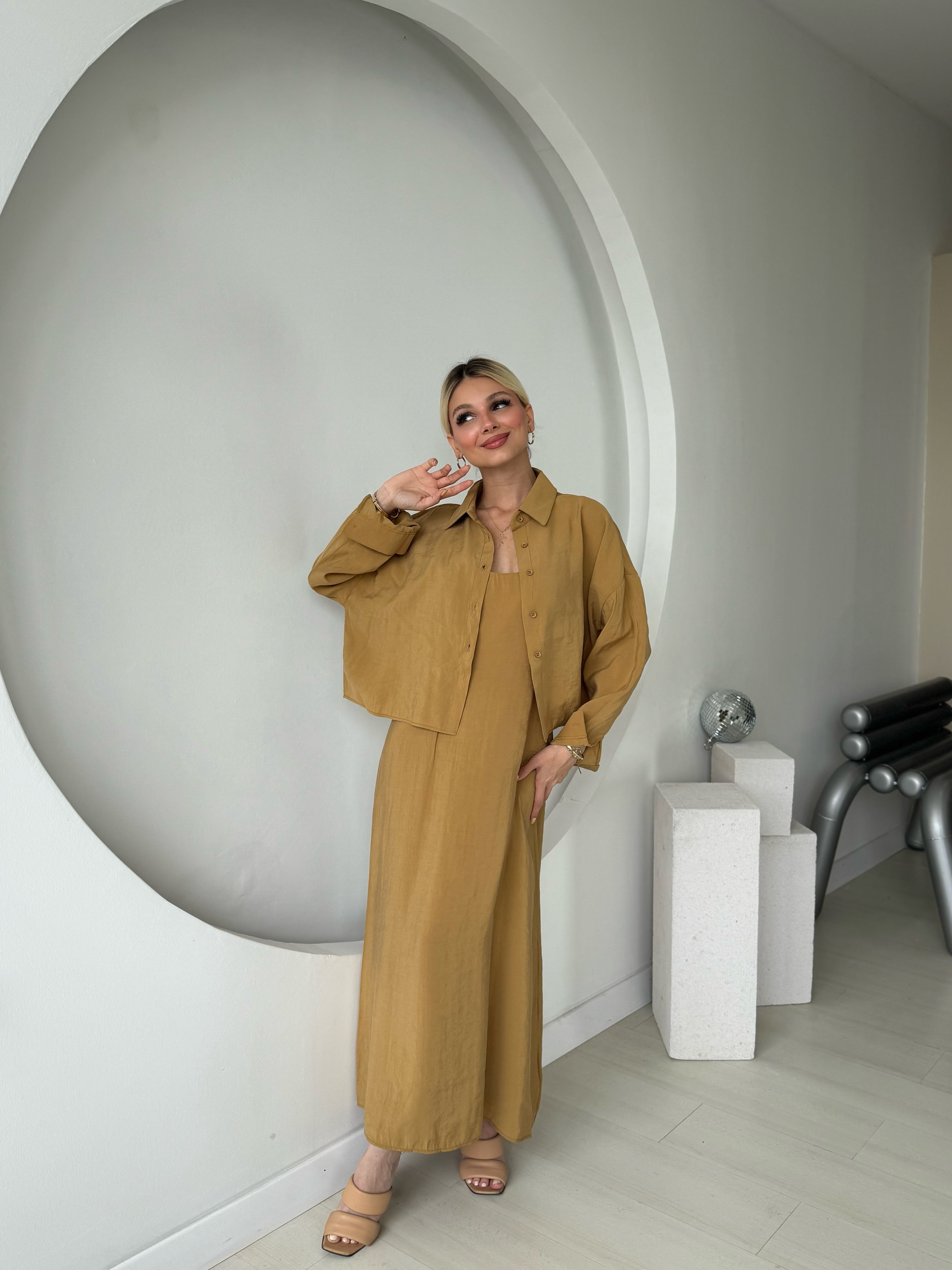 Hardal Gömlek Elbise İkili Takım