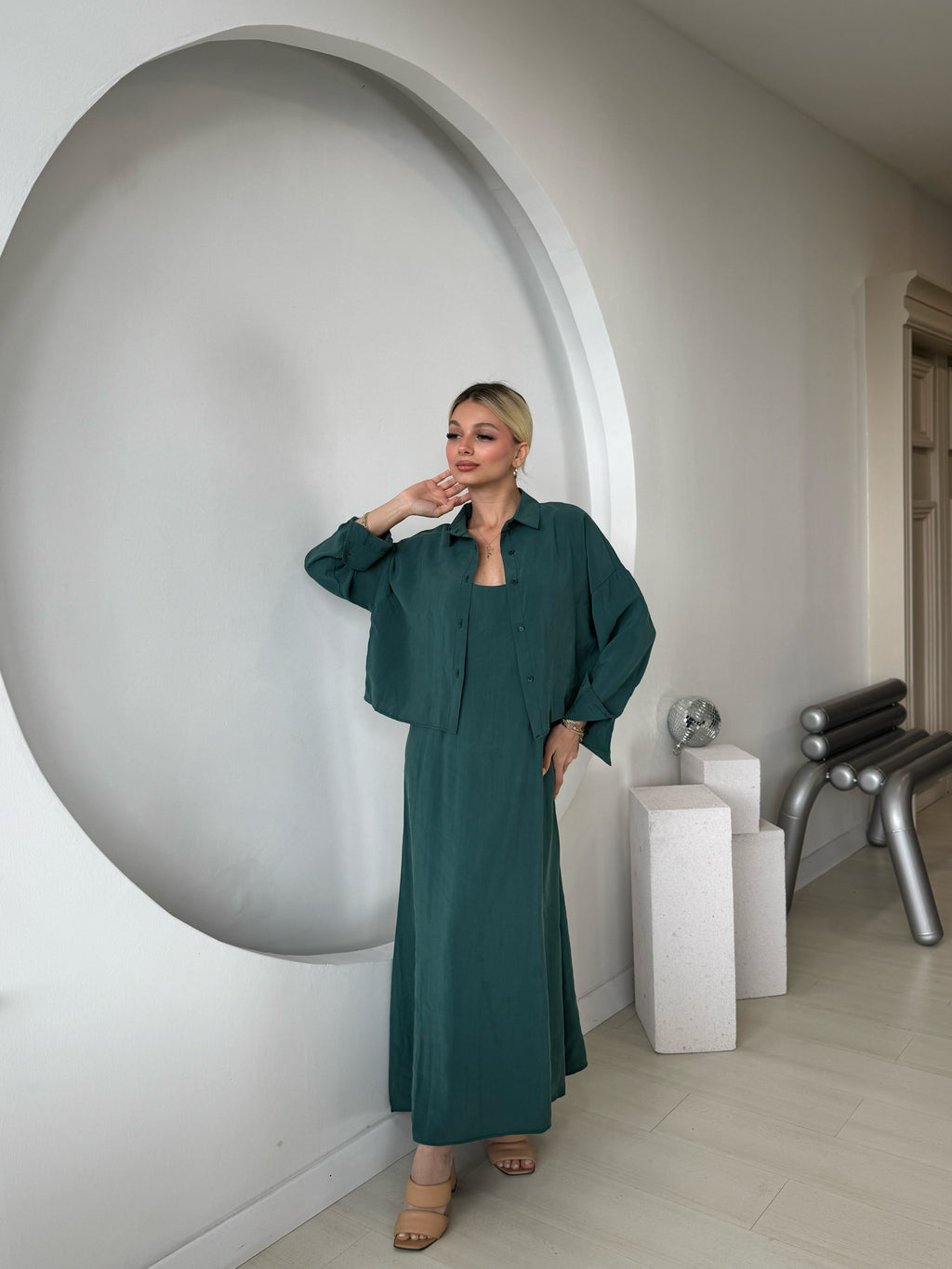 Zümrüt Gömlek Elbise İkili Takım