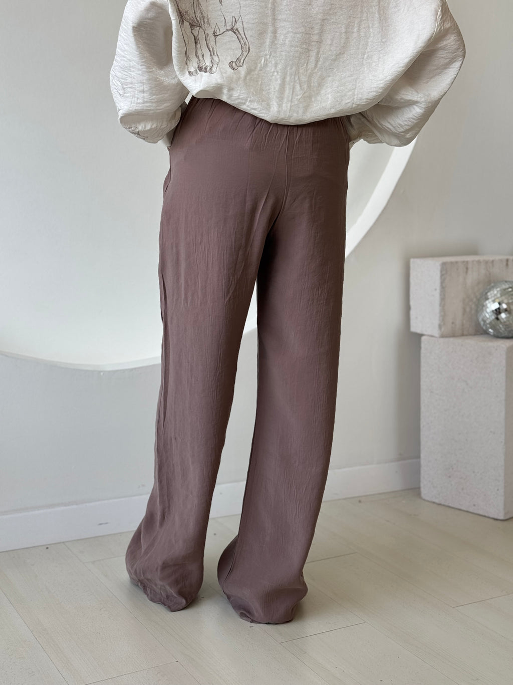 Kahverengi Beli Lastikli Bol Paça Pantolon