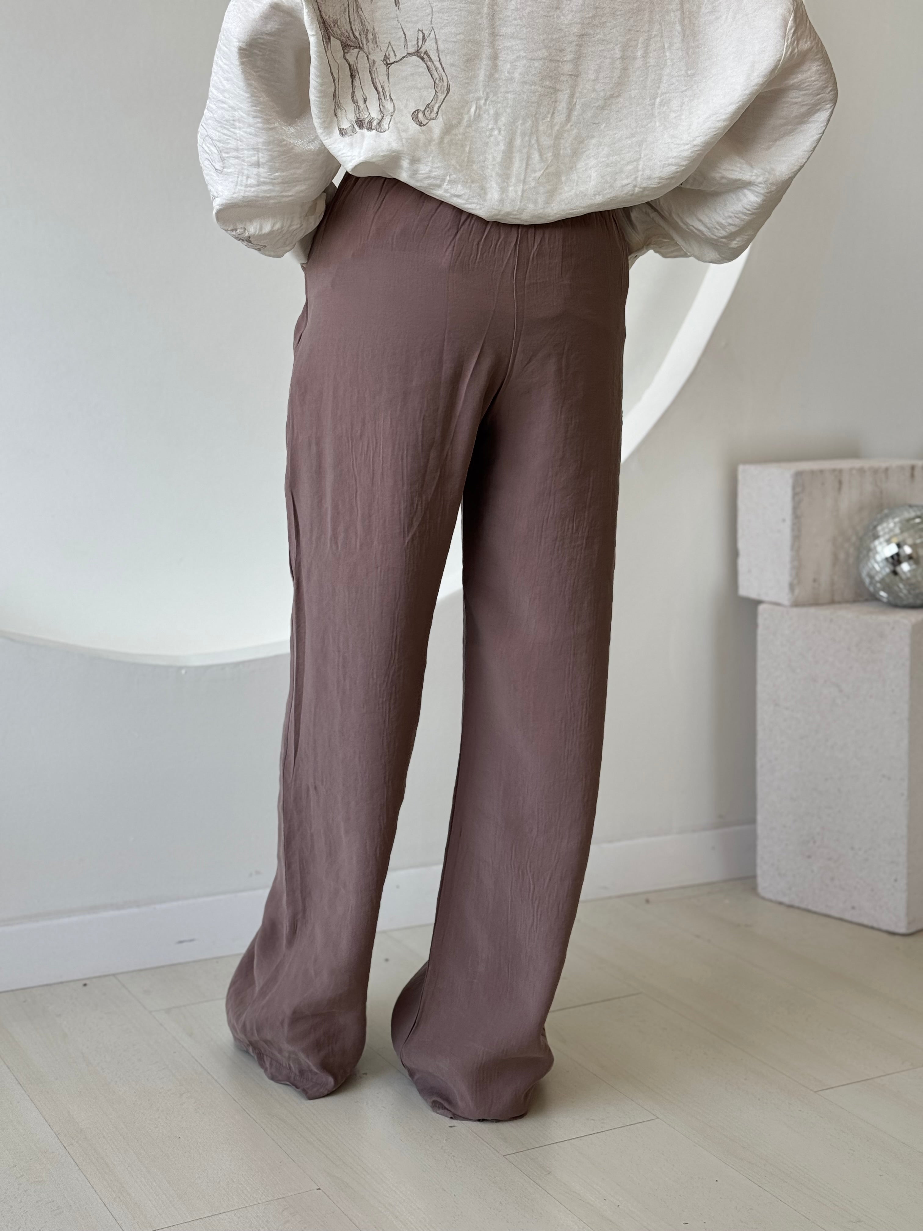 Kahverengi Beli Lastikli Bol Paça Pantolon