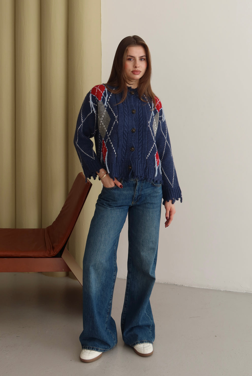 LACİVERT BAKLAVA DESEN SAÇAKLI HIRKA