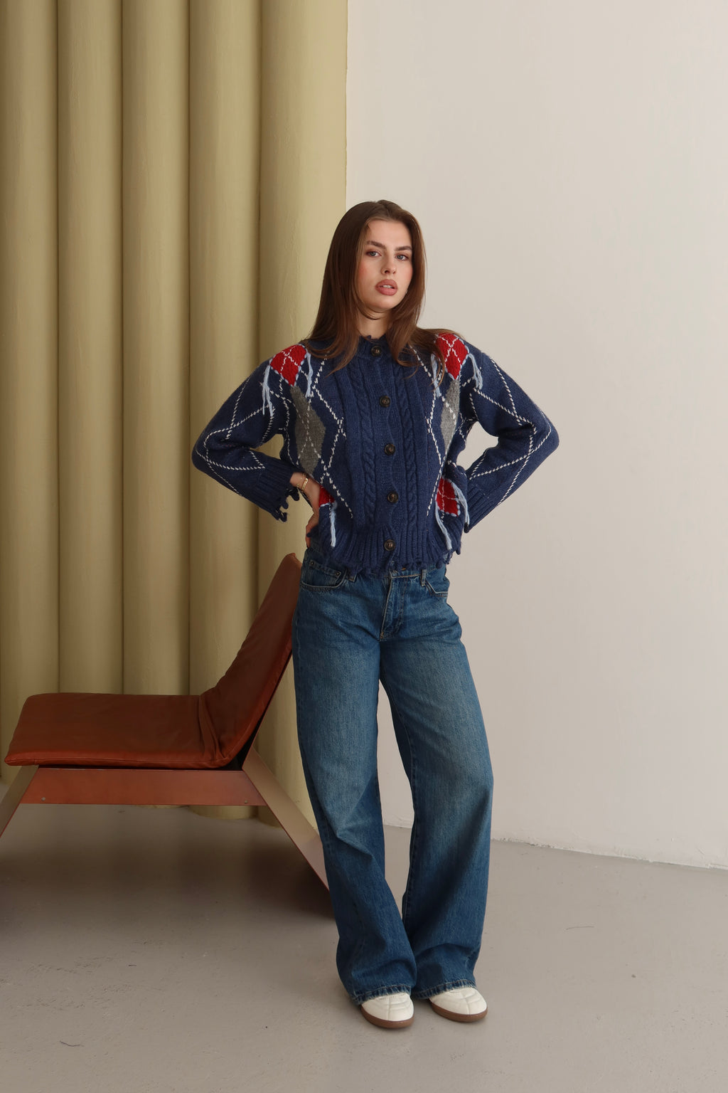 LACİVERT BAKLAVA DESEN SAÇAKLI HIRKA