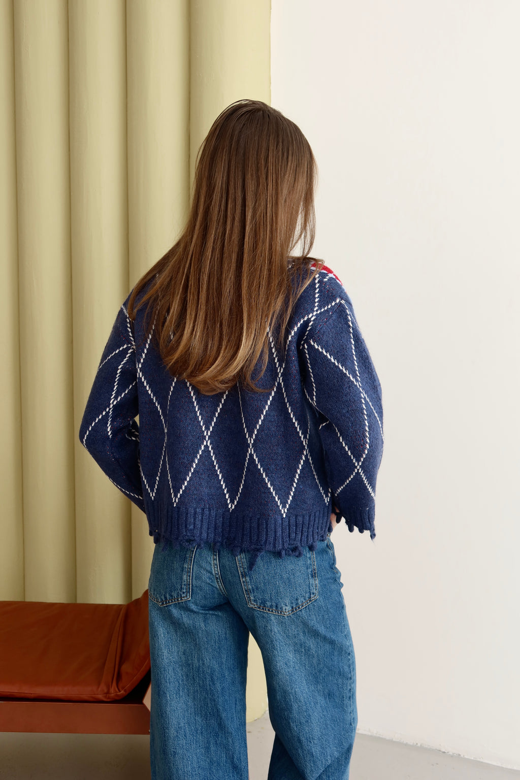 LACİVERT BAKLAVA DESEN SAÇAKLI HIRKA