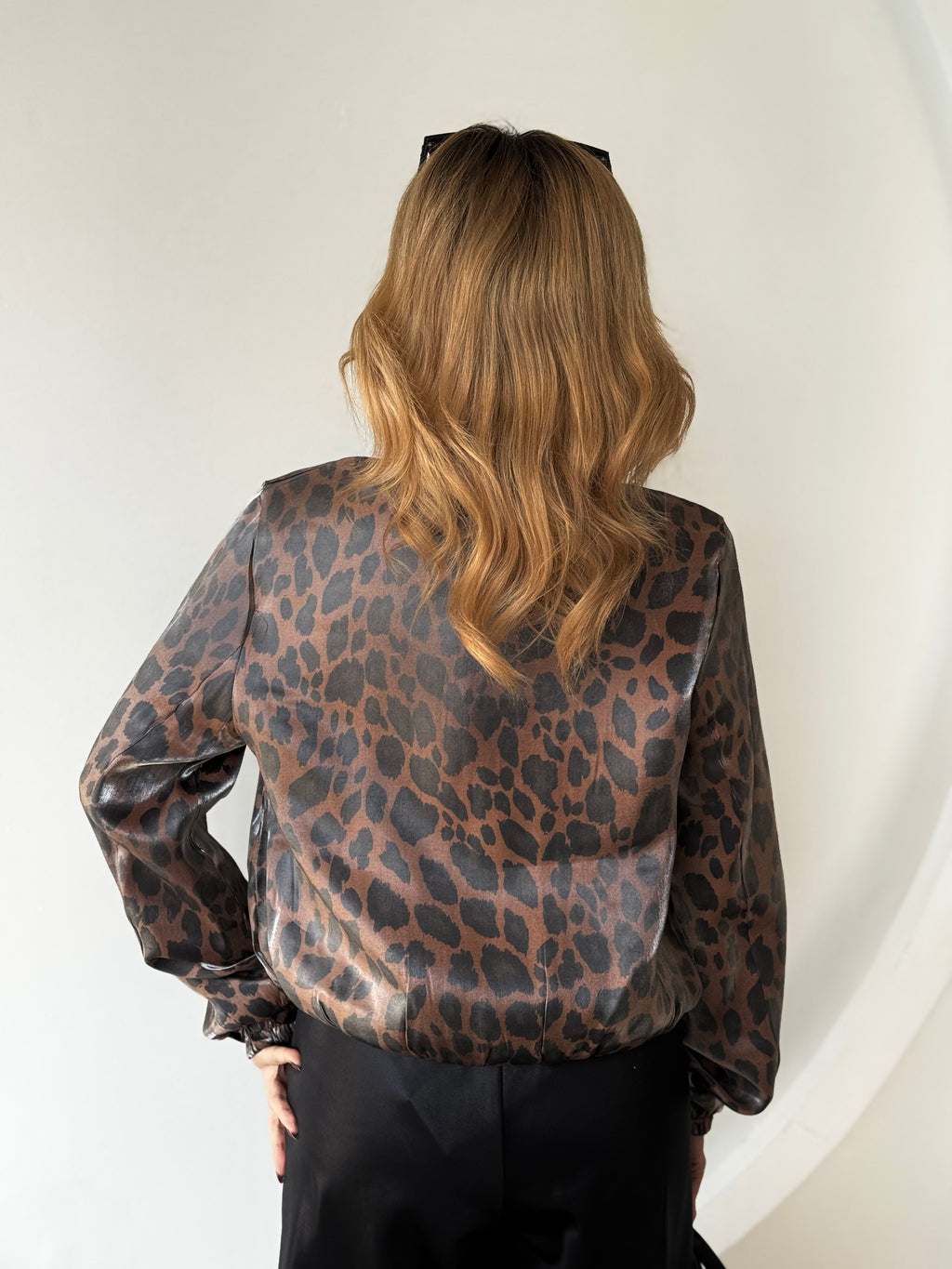 Saten Leopar Desen Bomber Ceket