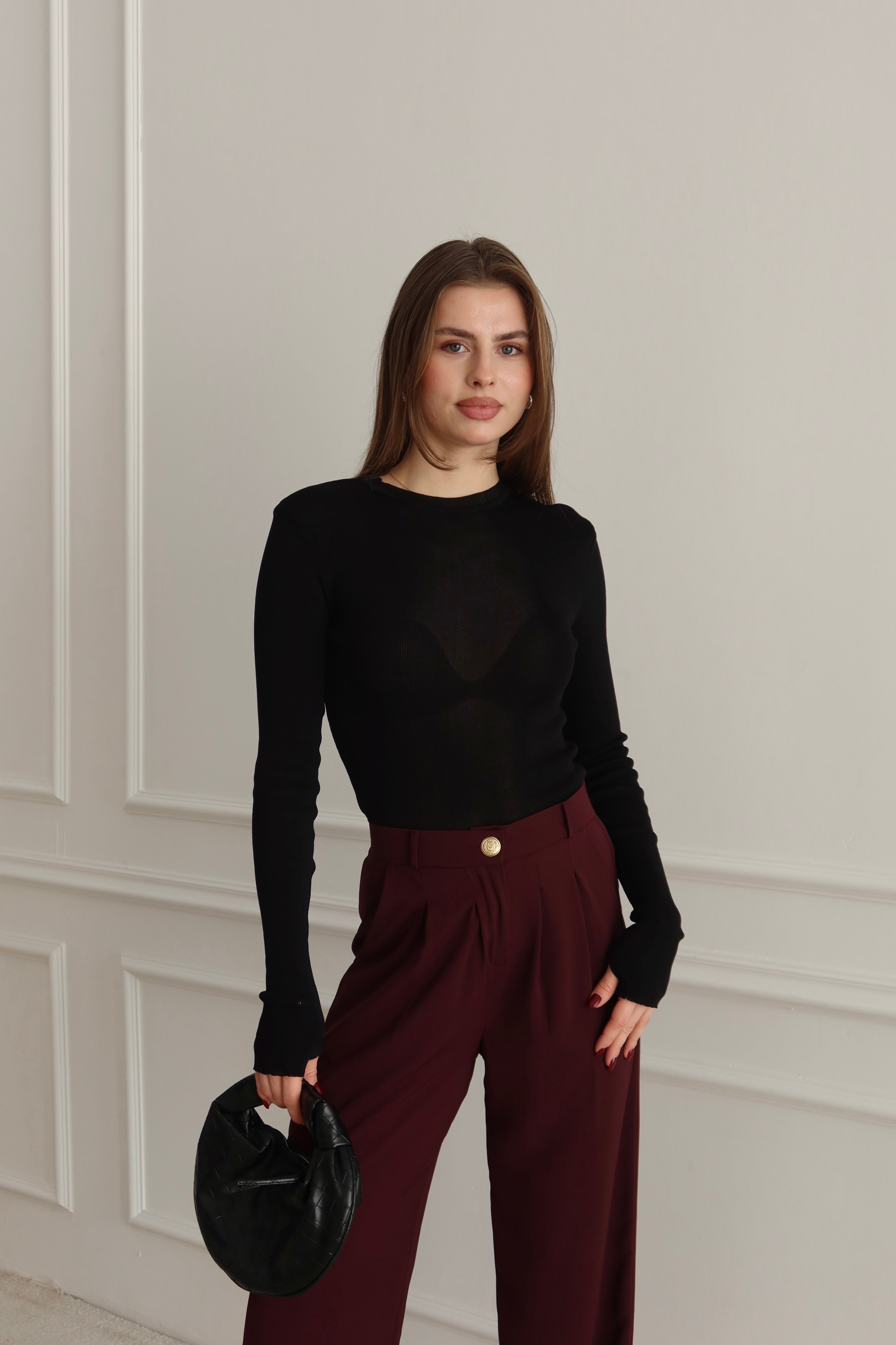 BİLEKTEN GEÇMELİ SİYAH BASİC TRİKO