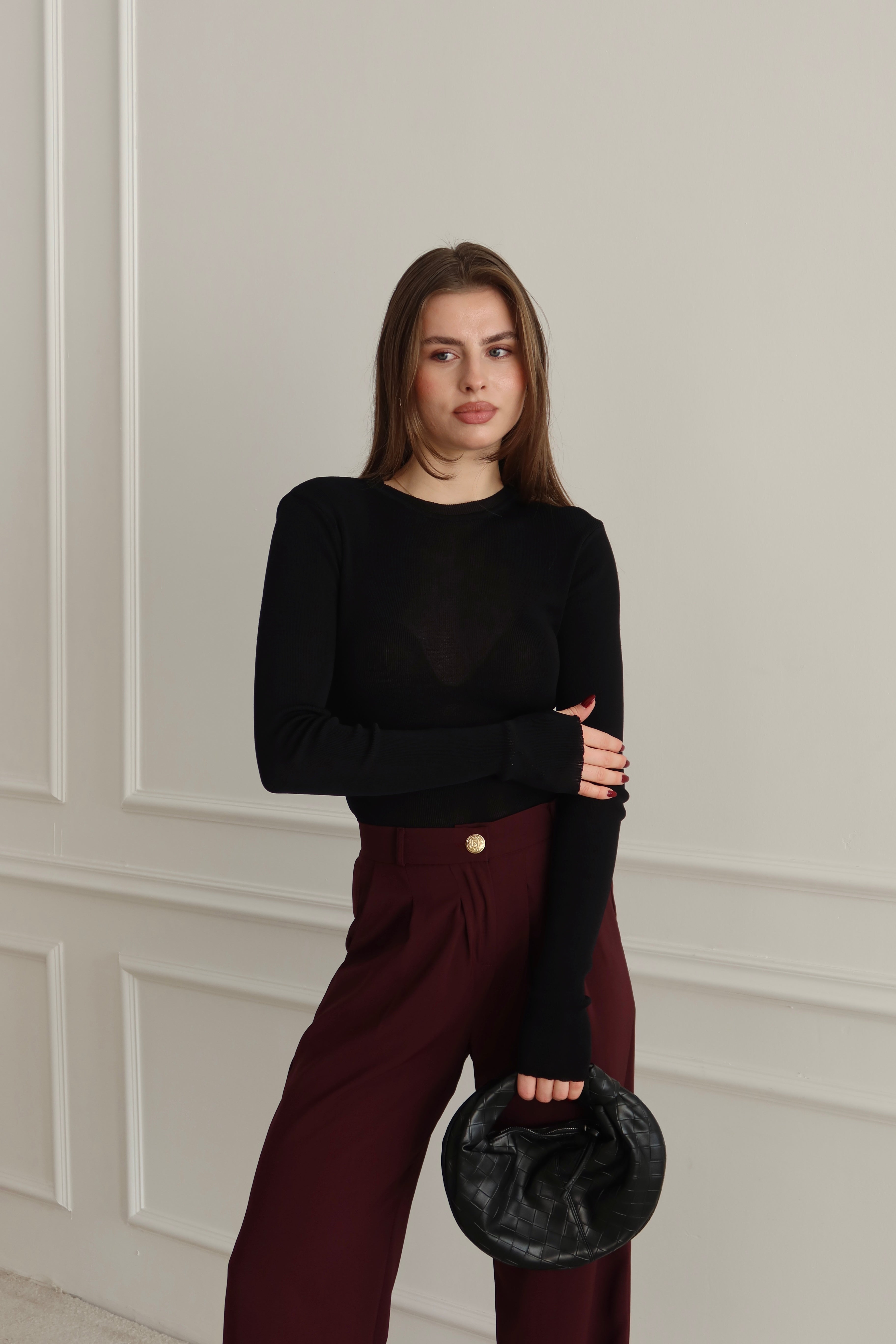 BİLEKTEN GEÇMELİ SİYAH BASİC TRİKO