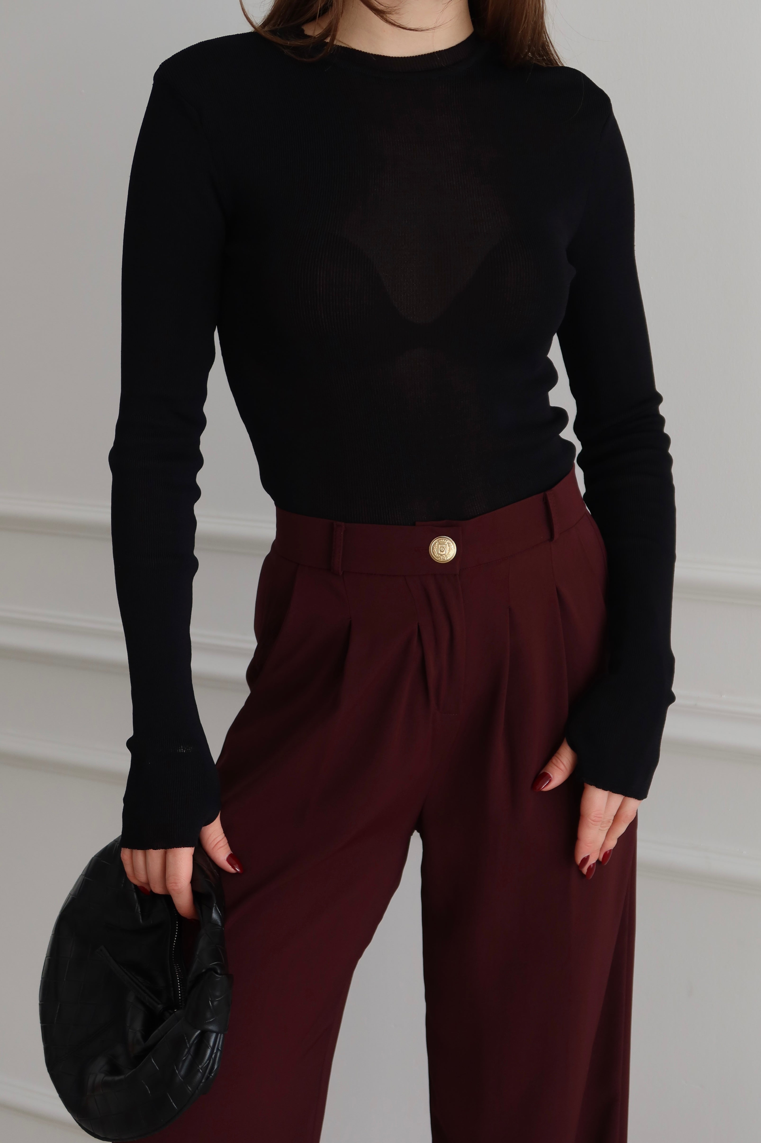 BİLEKTEN GEÇMELİ SİYAH BASİC TRİKO