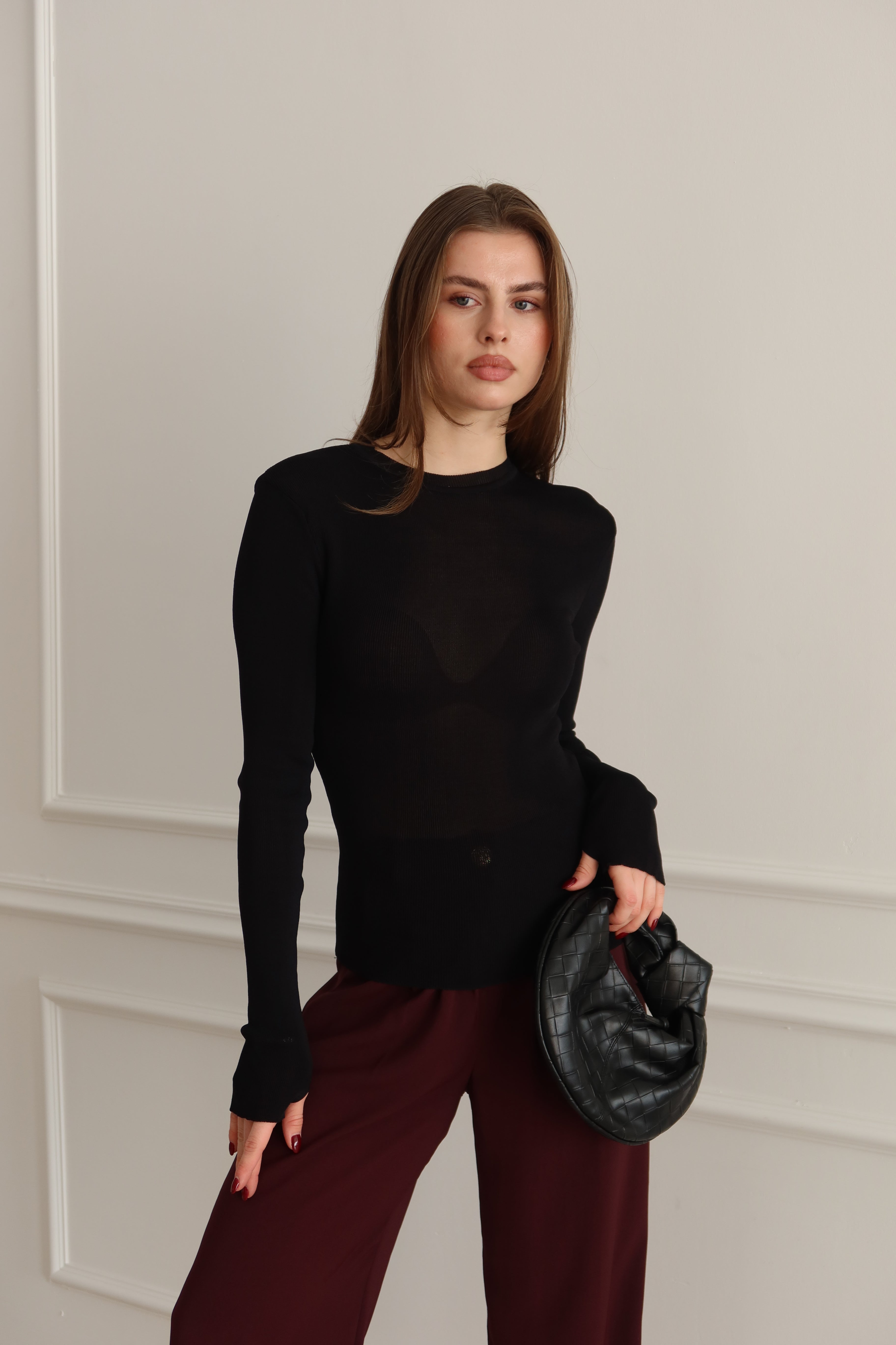 BİLEKTEN GEÇMELİ SİYAH BASİC TRİKO