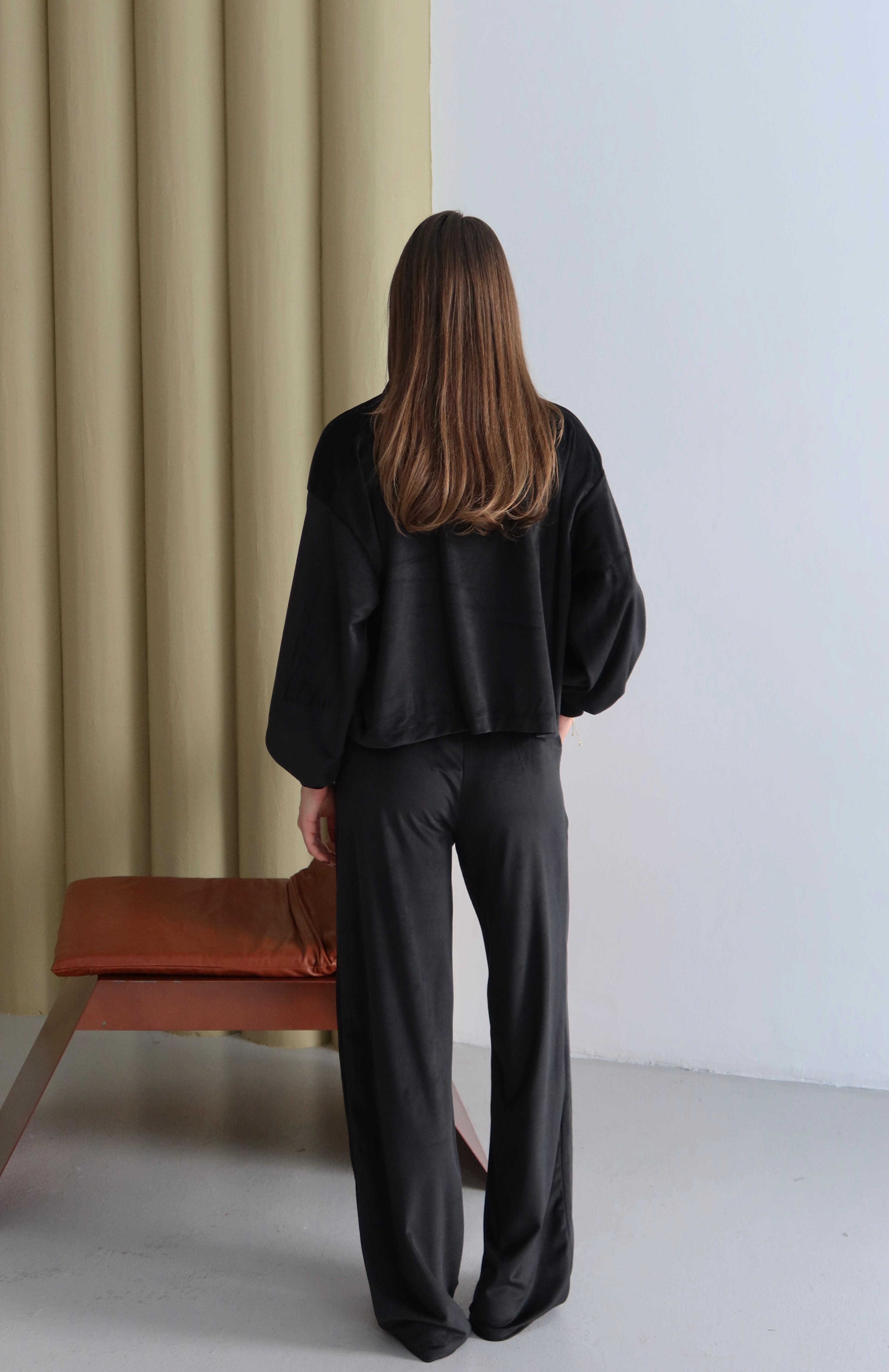 Siyah Fermuarlı 3'lü Kadife Takım